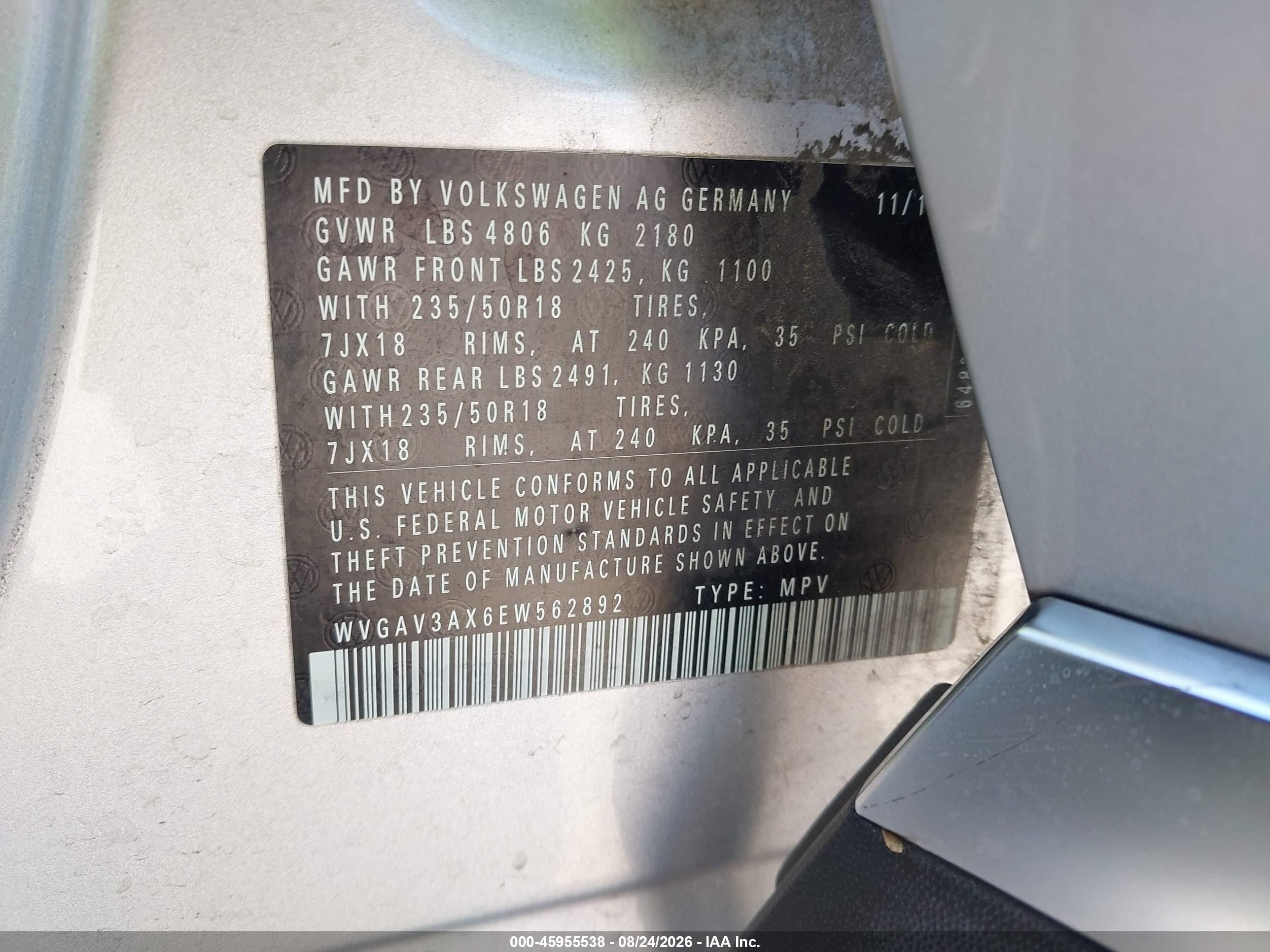 2014 Volkswagen Tiguan Se Серебряный vin: WVGAV3AX6EW562892
