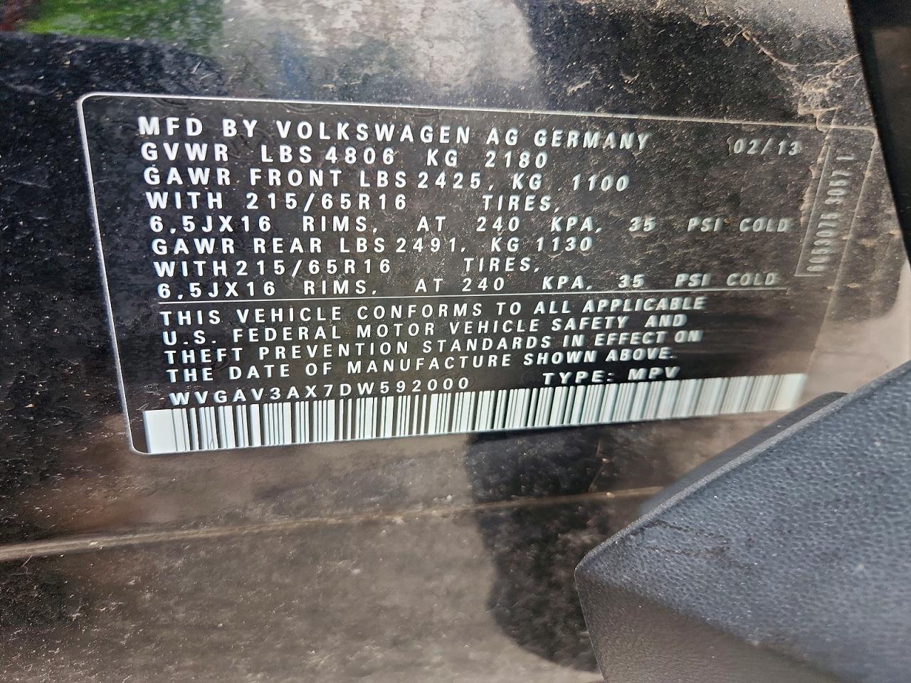 2013 Volkswagen Tiguan S Black vin: WVGAV3AX7DW592000