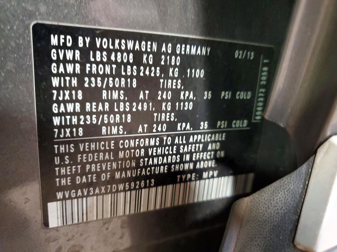 2013 Volkswagen Tiguan S Gray vin: WVGAV3AX7DW592613