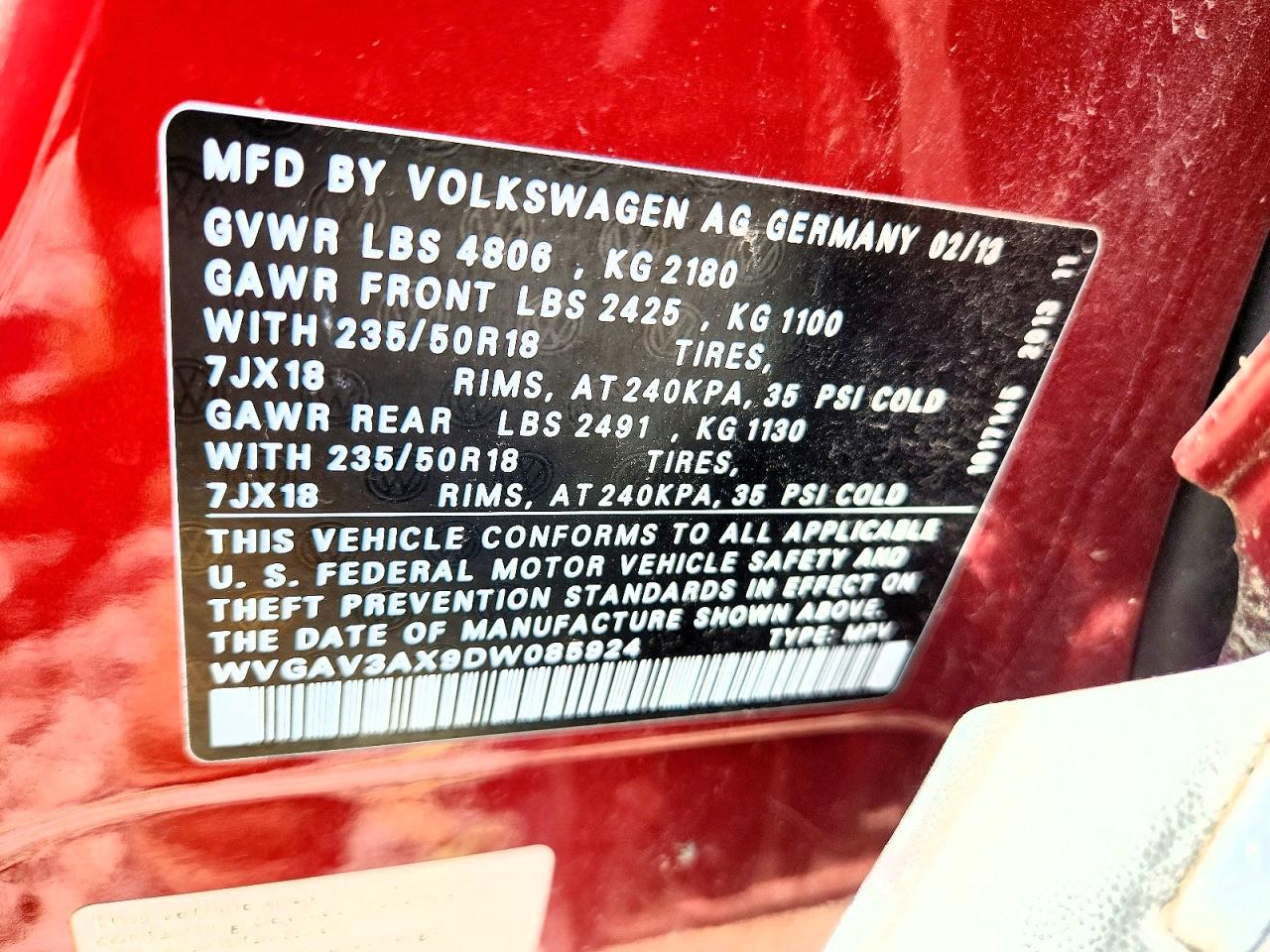 2013 Volkswagen Tiguan S Red vin: WVGAV3AX9DW085924