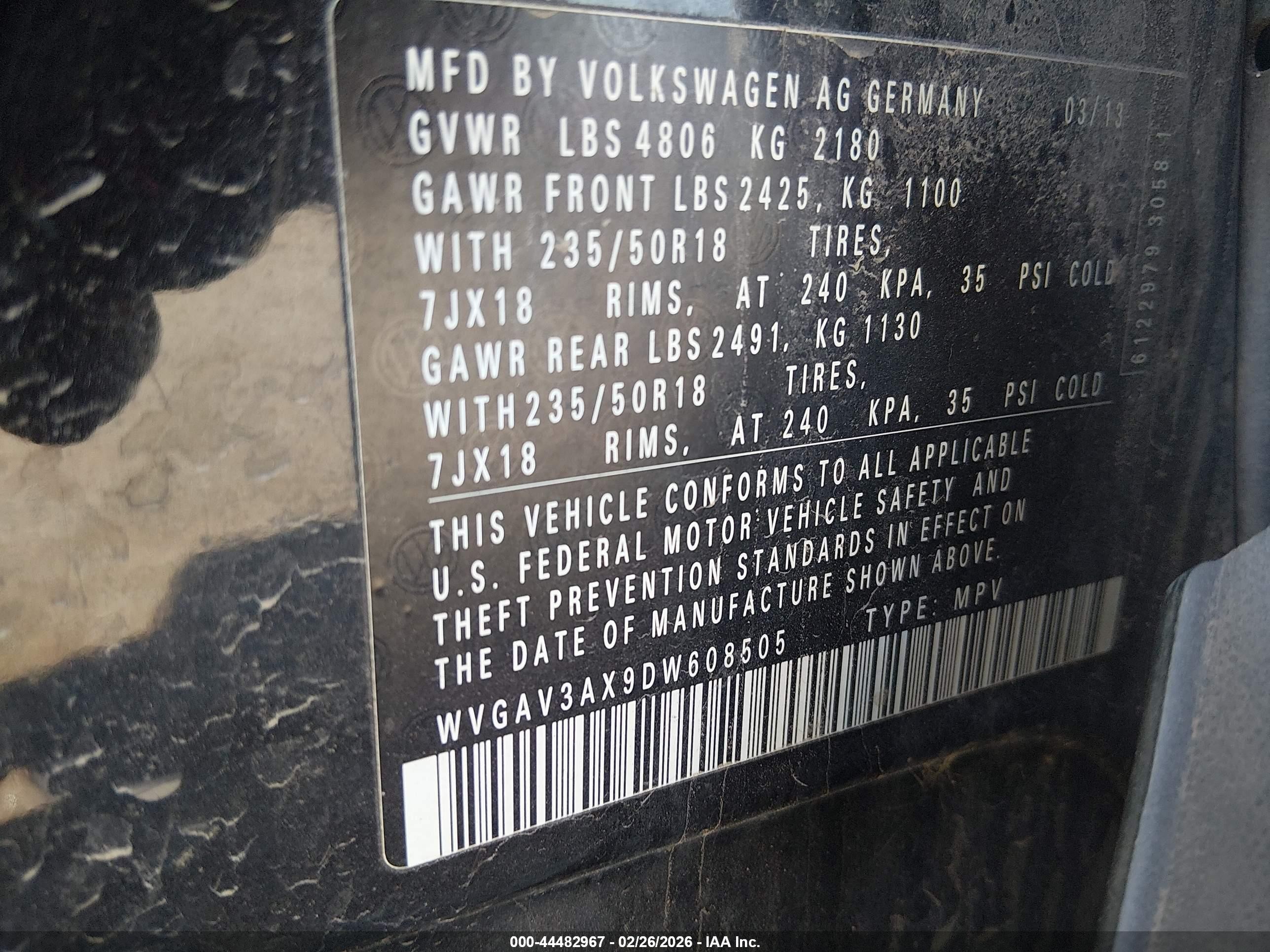 2013 Volkswagen Tiguan Se Black vin: WVGAV3AX9DW608505