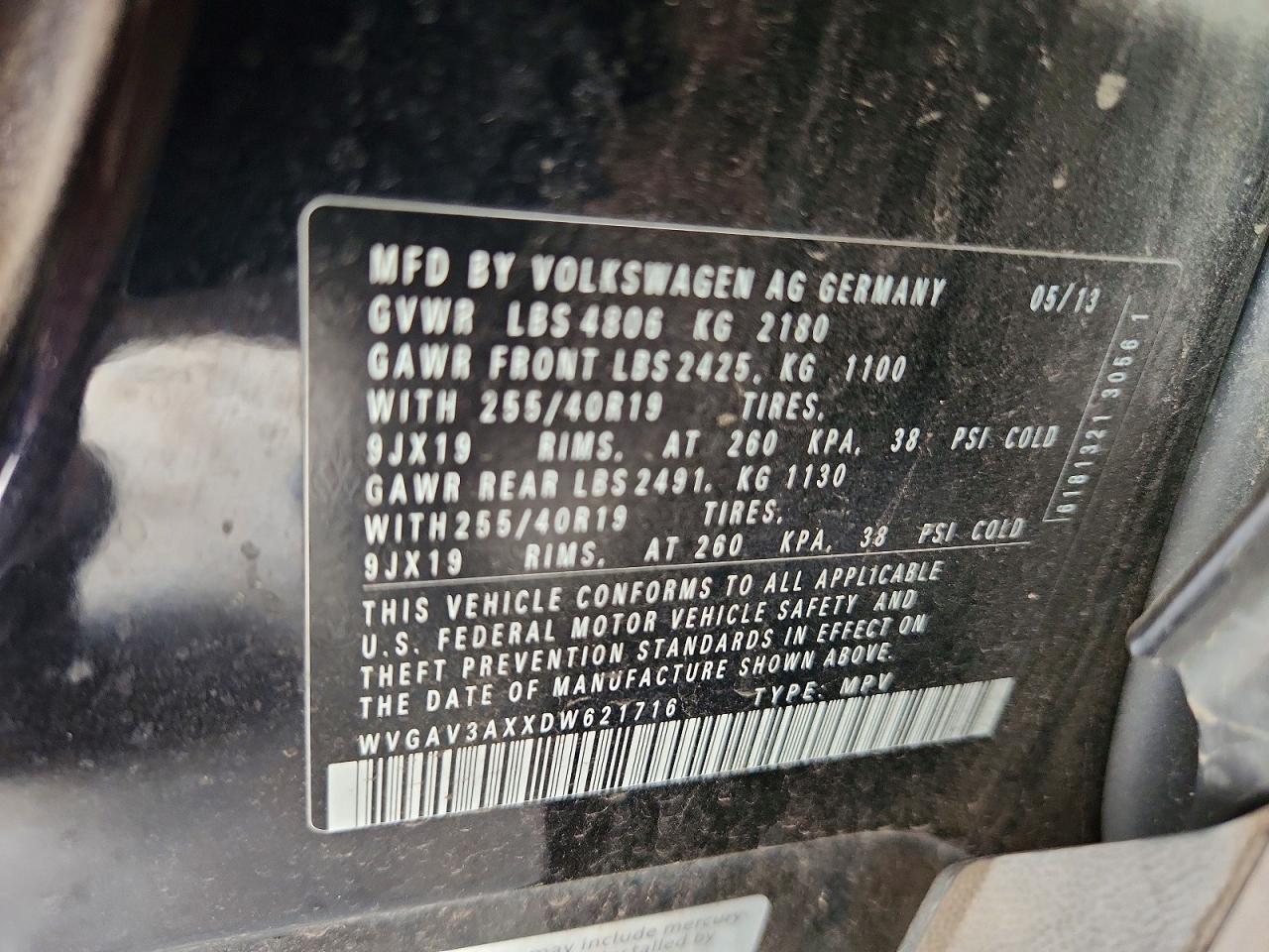 2013 Volkswagen Tiguan S Black vin: WVGAV3AXXDW621716