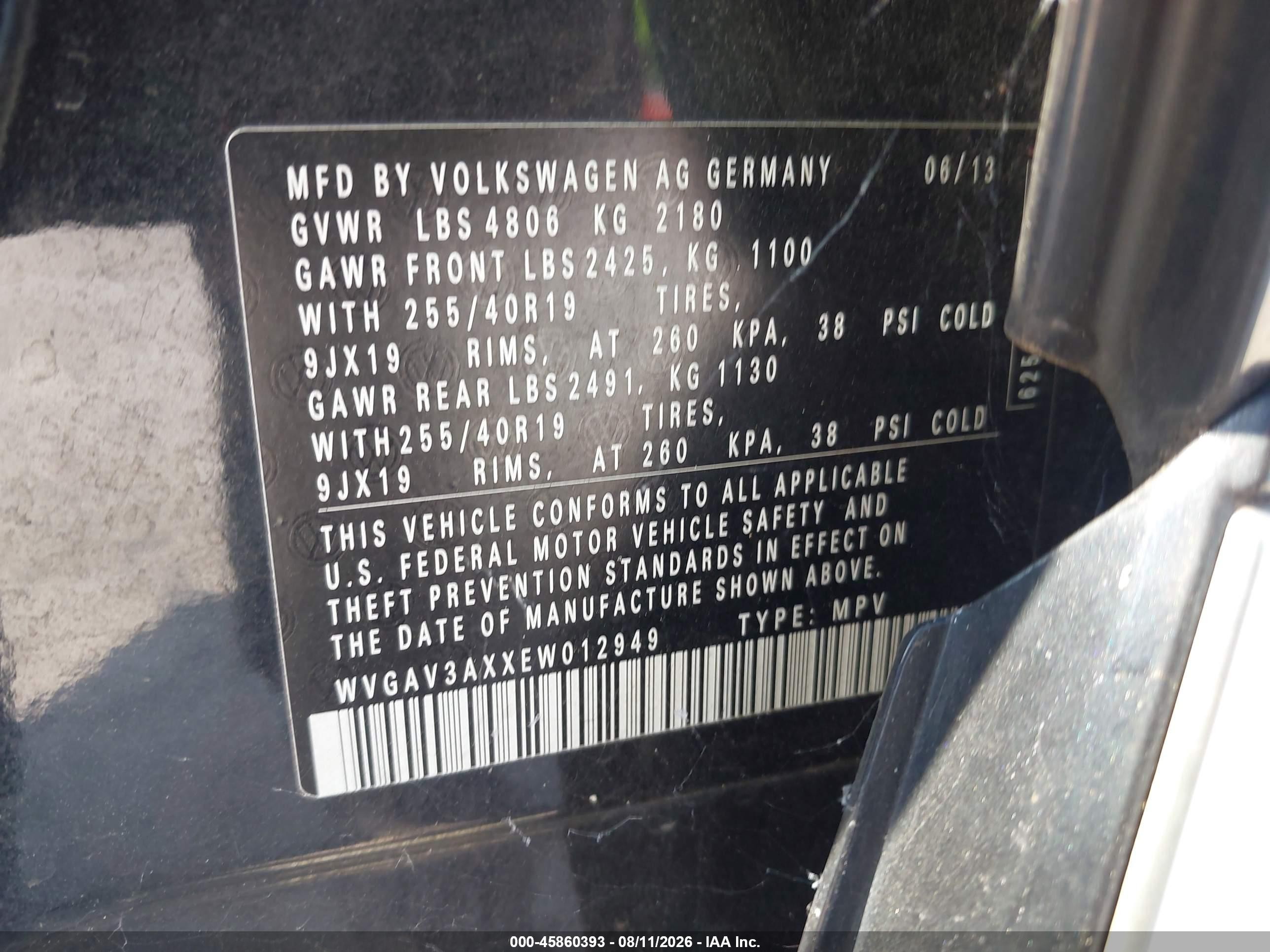 2014 Volkswagen Tiguan R-line Black vin: WVGAV3AXXEW012949