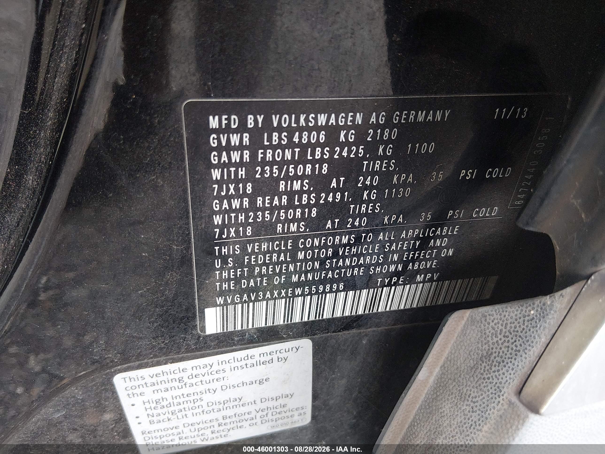 2014 Volkswagen Tiguan Sel Black vin: WVGAV3AXXEW559896