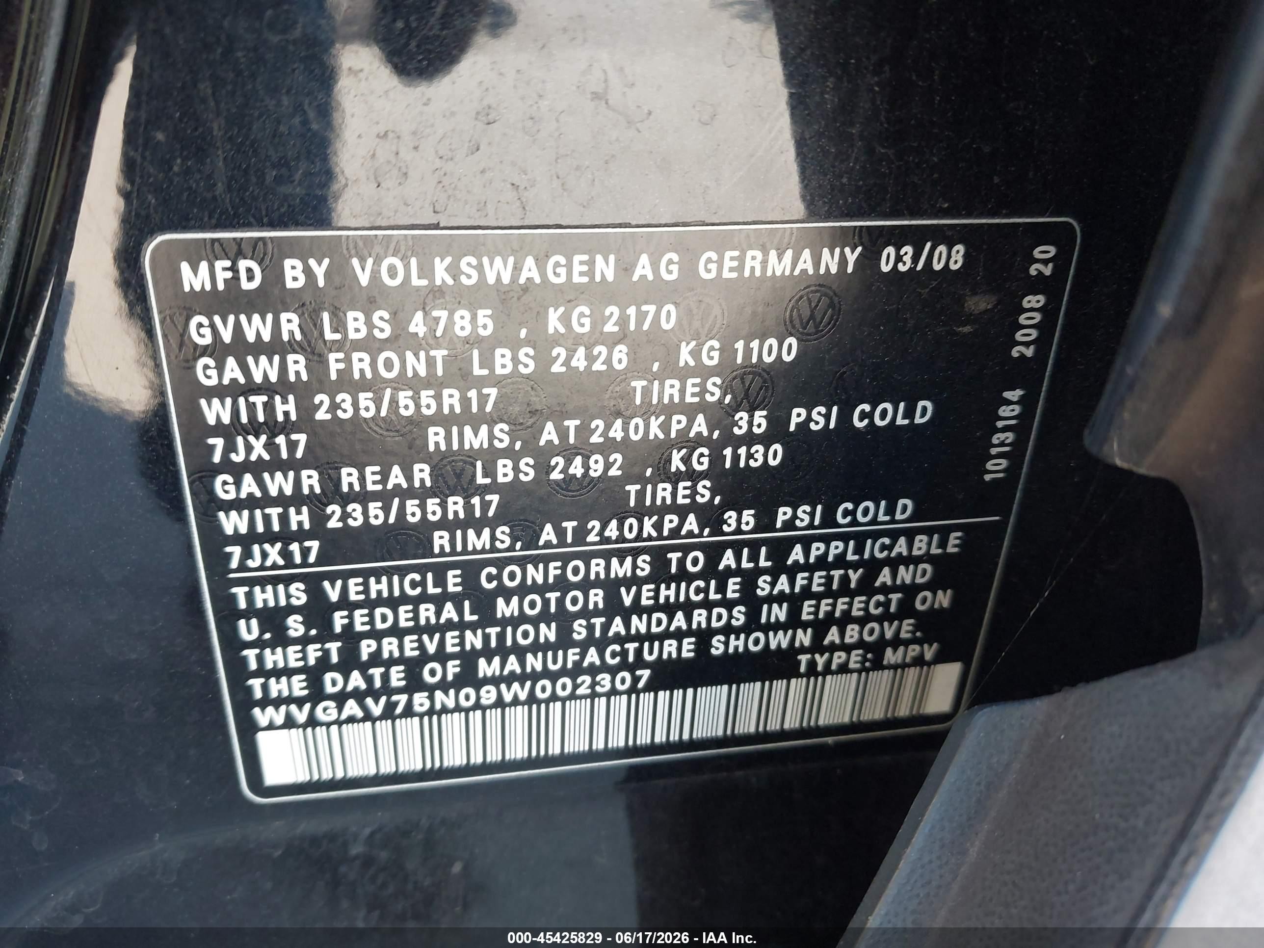 2009 Volkswagen Tiguan S/se/sel Black vin: WVGAV75N09W002307