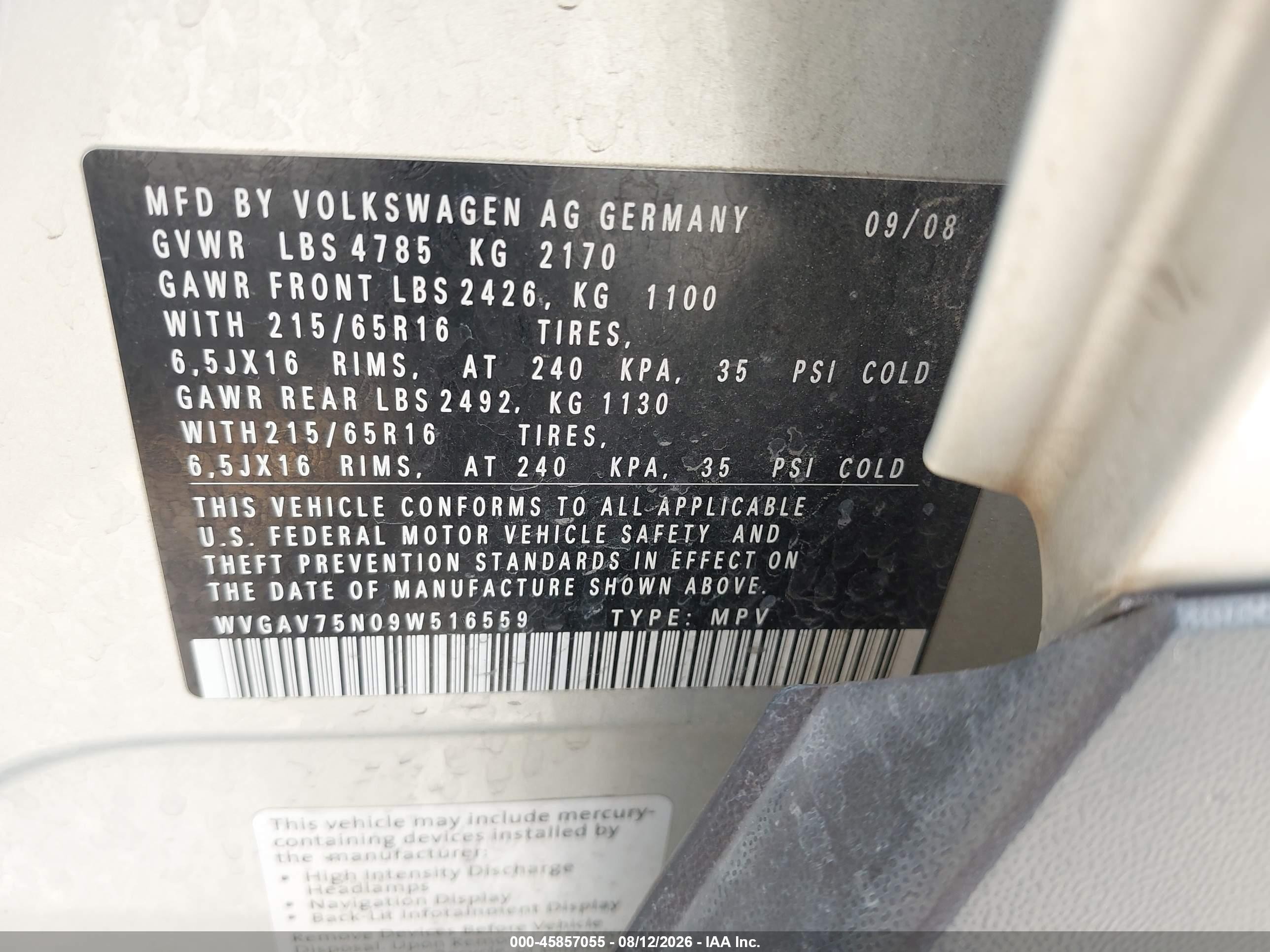 2009 Volkswagen Tiguan S/se/sel Silver vin: WVGAV75N09W516559