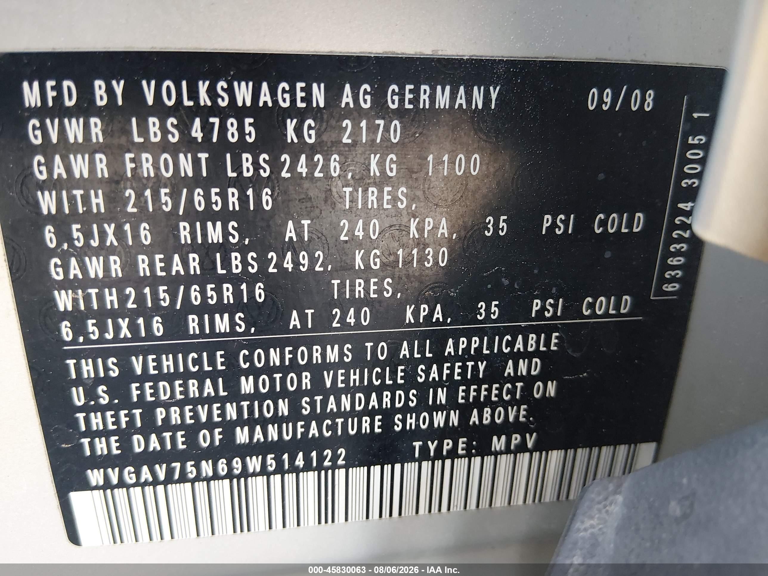 2009 Volkswagen Tiguan S/se/sel Silver vin: WVGAV75N69W514122