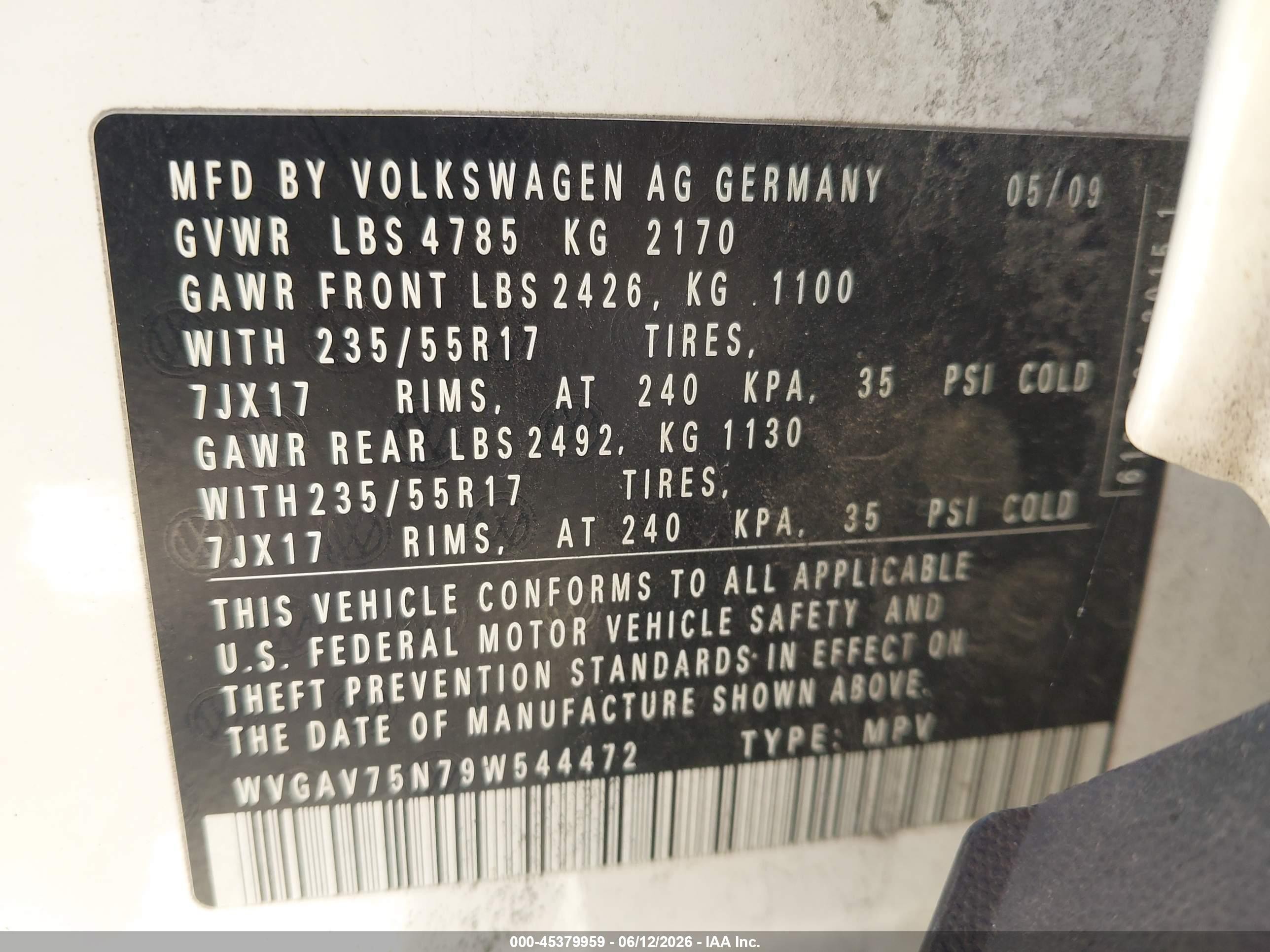 2009 Volkswagen Tiguan Se White vin: WVGAV75N79W544472