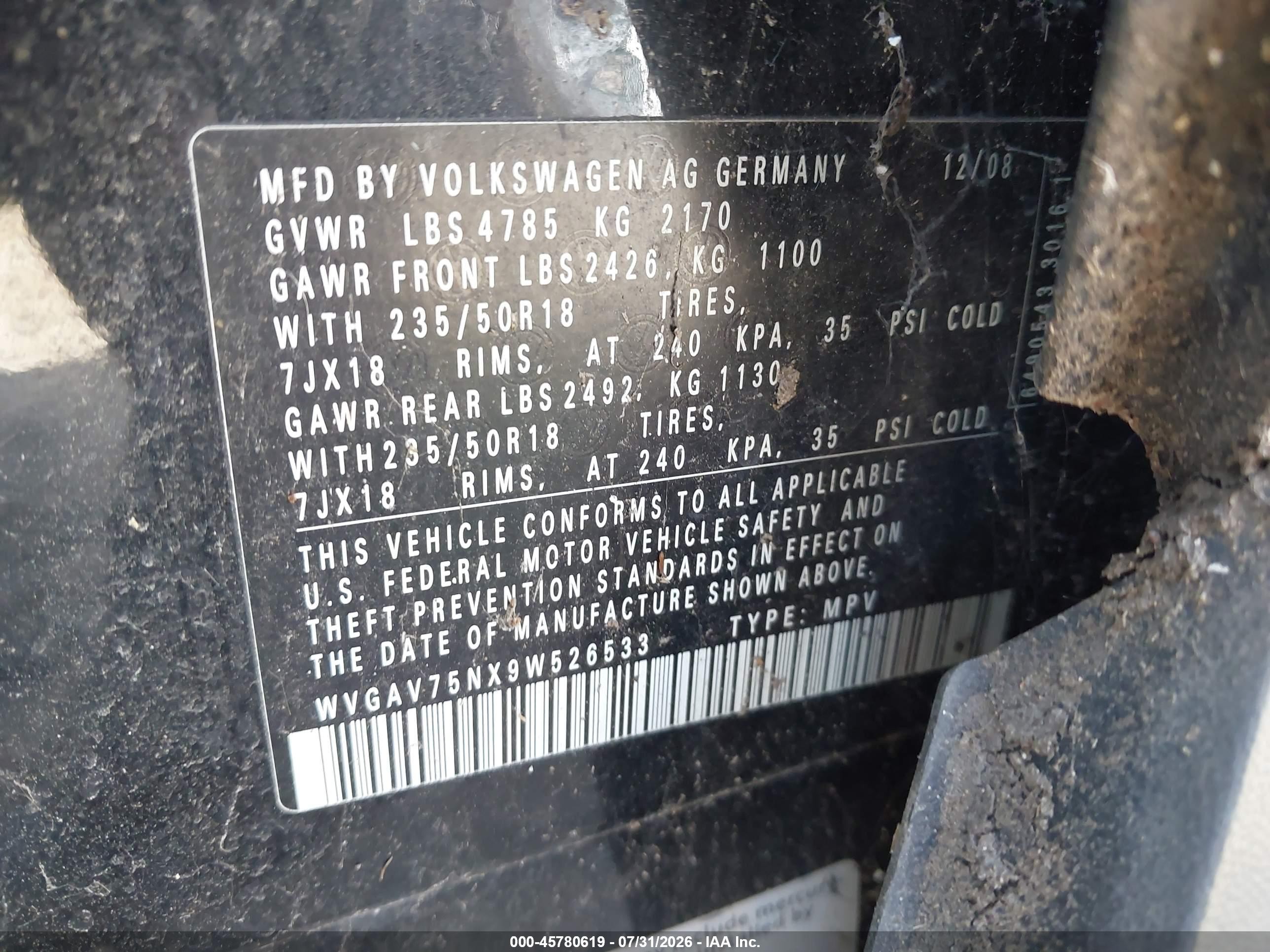 2009 Volkswagen Tiguan Se Black vin: WVGAV75NX9W526533
