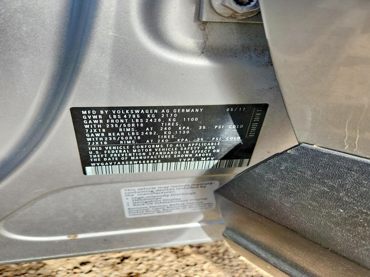 2011 Volkswagen Tiguan S Silver vin: WVGAV7AX0BW568643