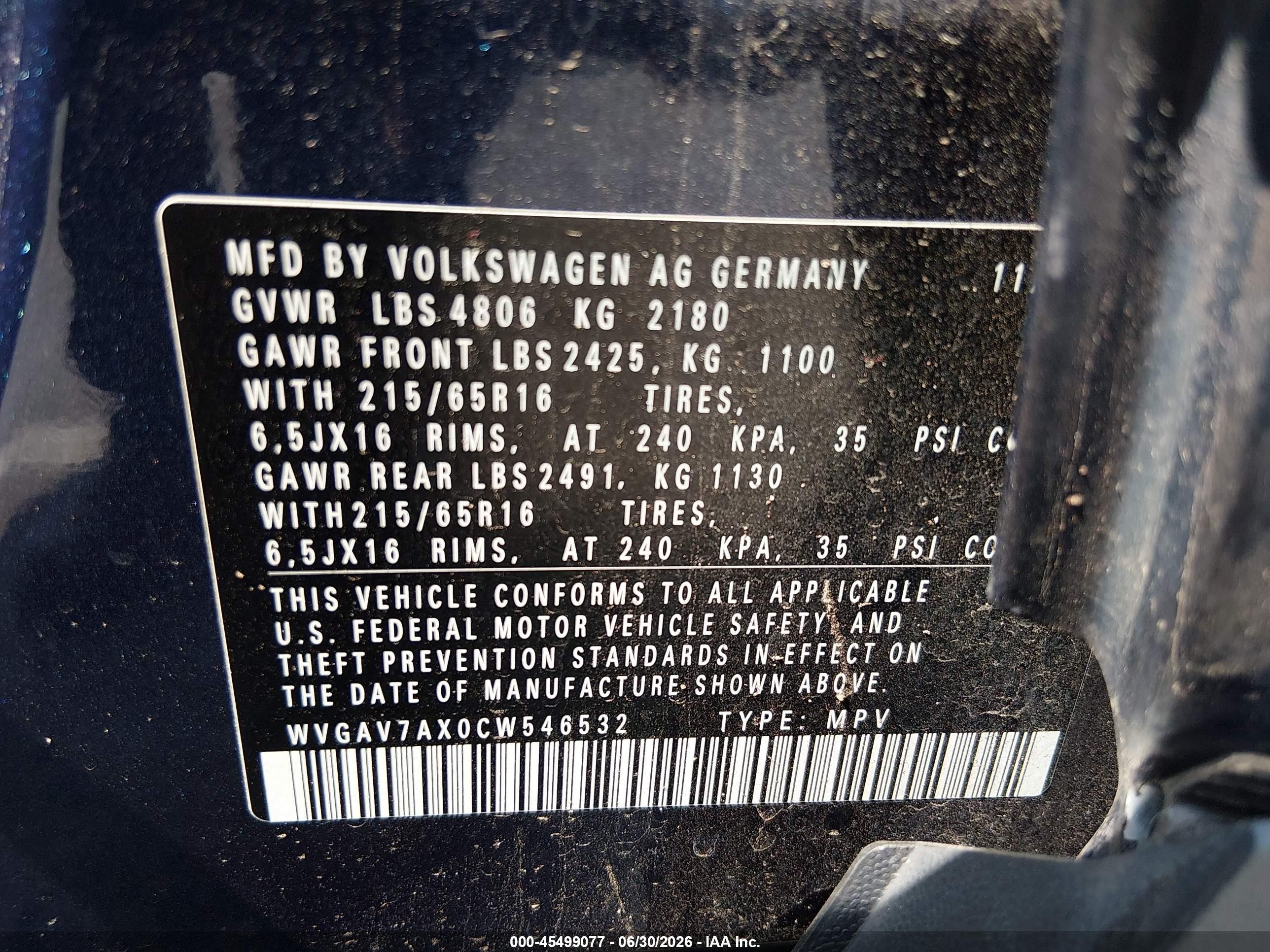 2012 Volkswagen Tiguan S Dark Blue vin: WVGAV7AX0CW546532