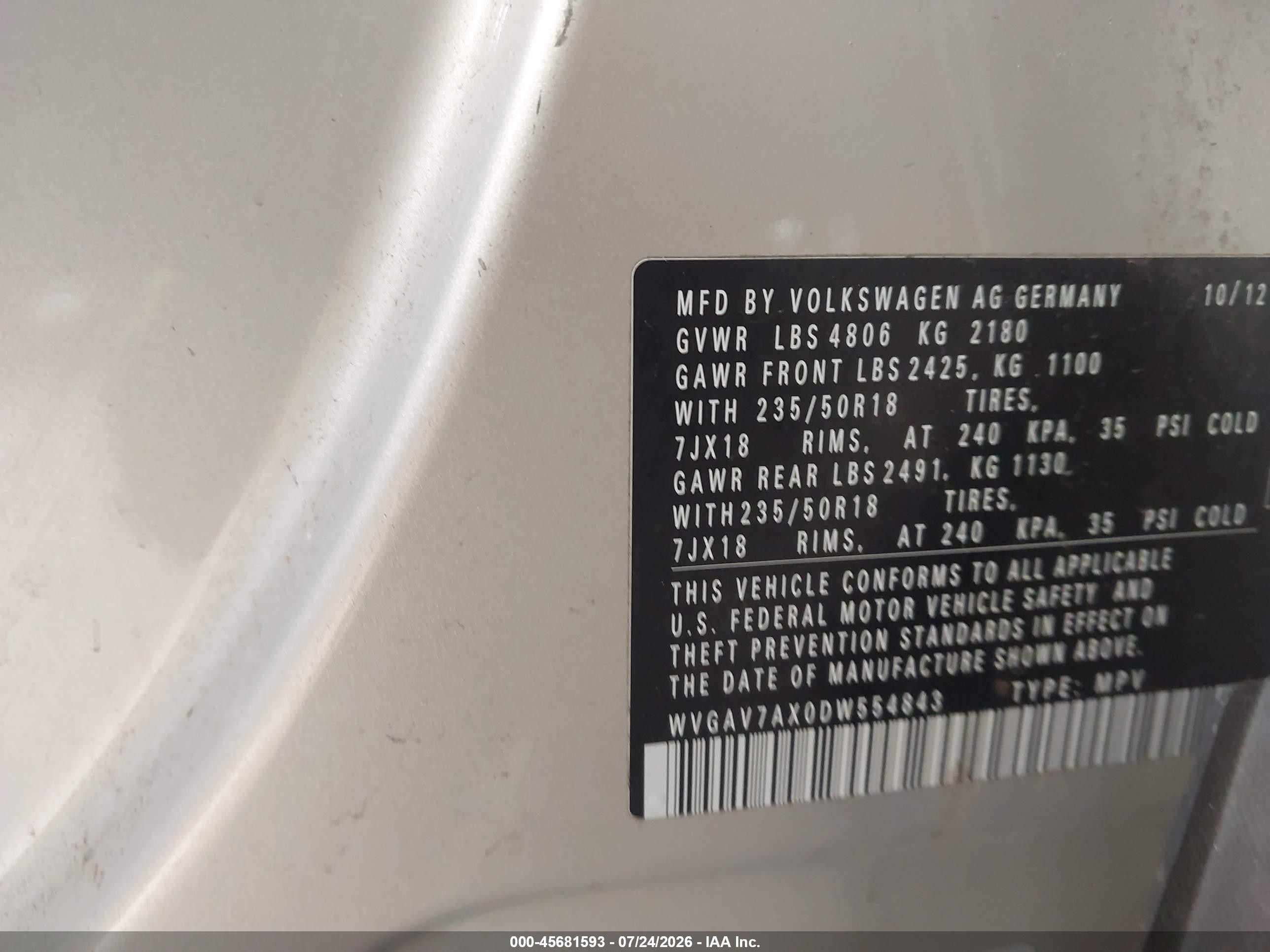 2013 Volkswagen Tiguan Se Серый vin: WVGAV7AX0DW554843