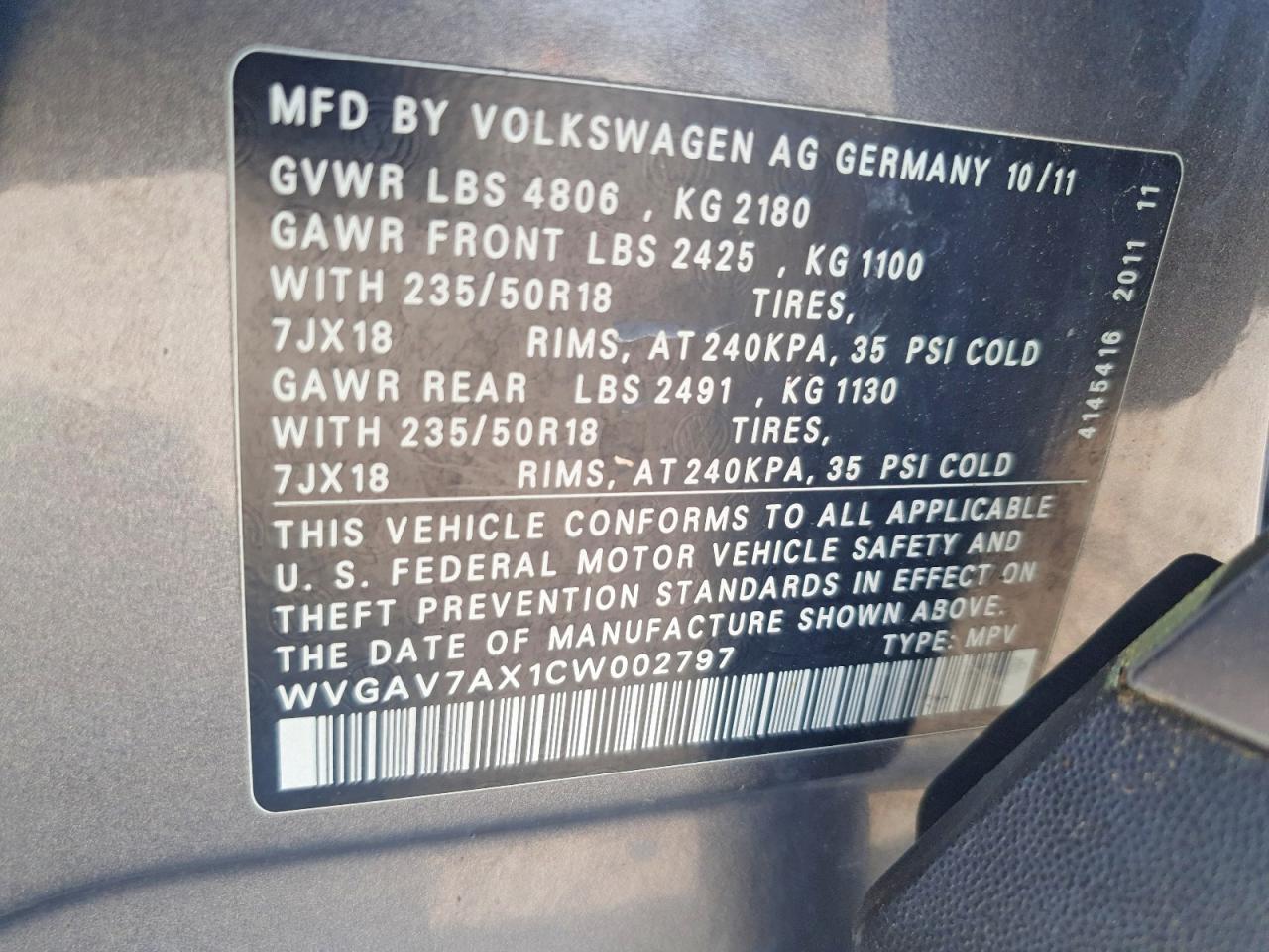 2012 Volkswagen Tiguan S Gray vin: WVGAV7AX1CW002797