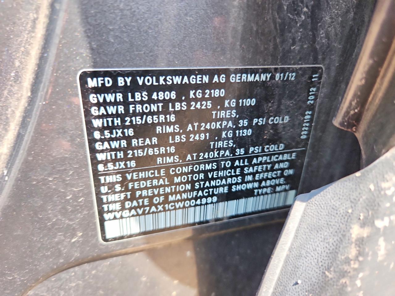 2012 Volkswagen Tiguan S Gray vin: WVGAV7AX1CW004999