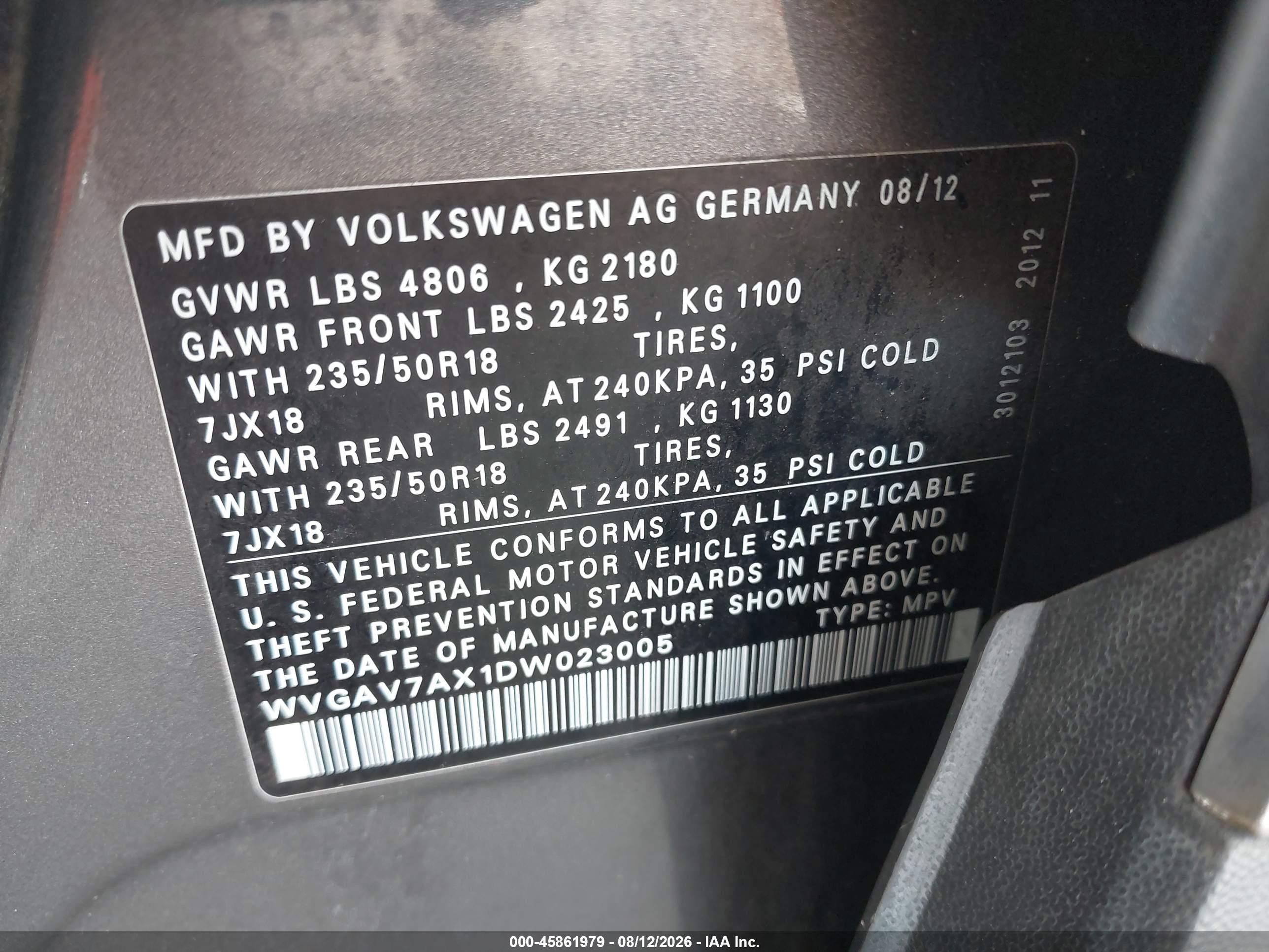 2013 Volkswagen Tiguan Se Gray vin: WVGAV7AX1DW023005
