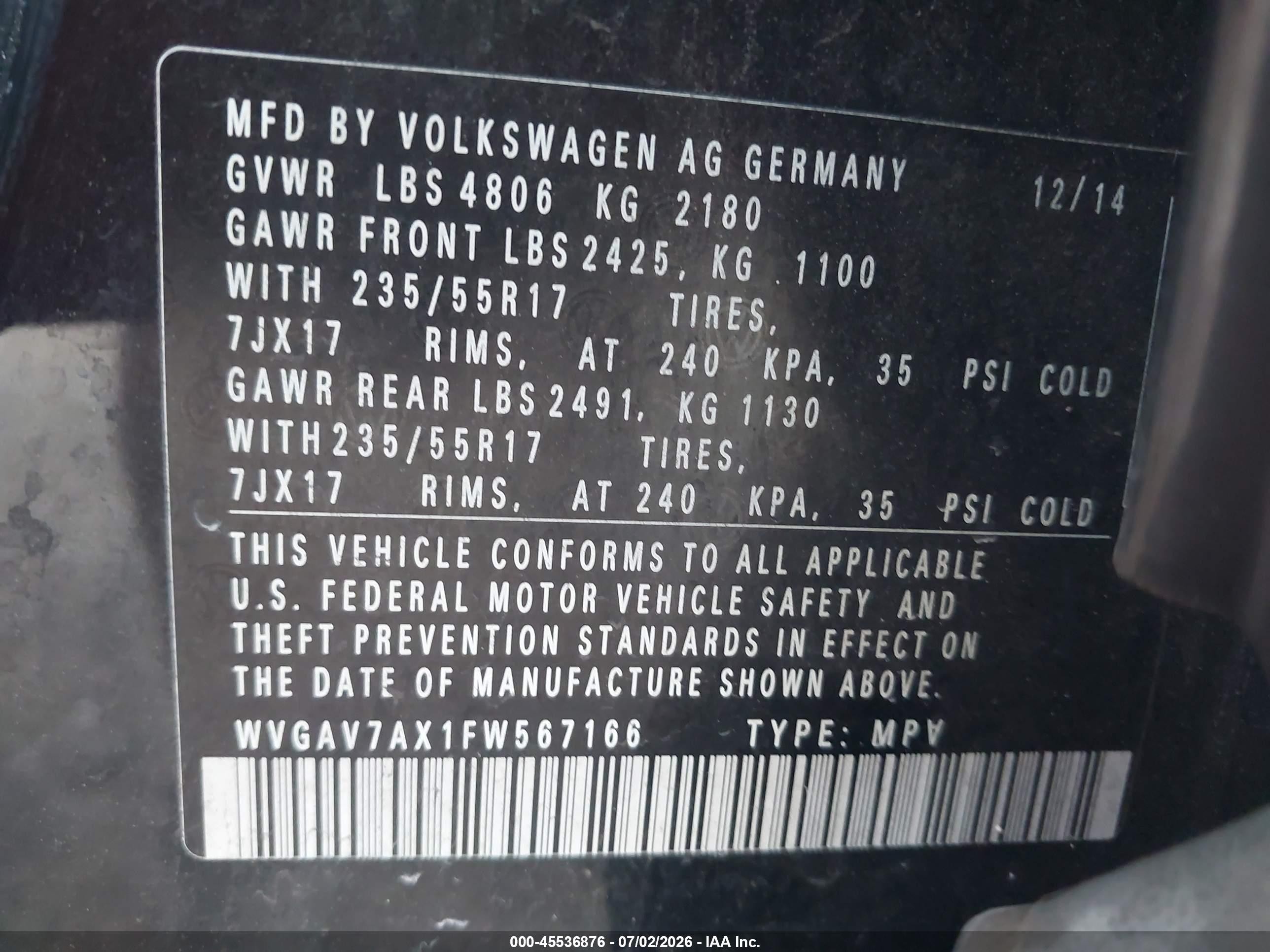 2015 Volkswagen Tiguan Se Black vin: WVGAV7AX1FW567166