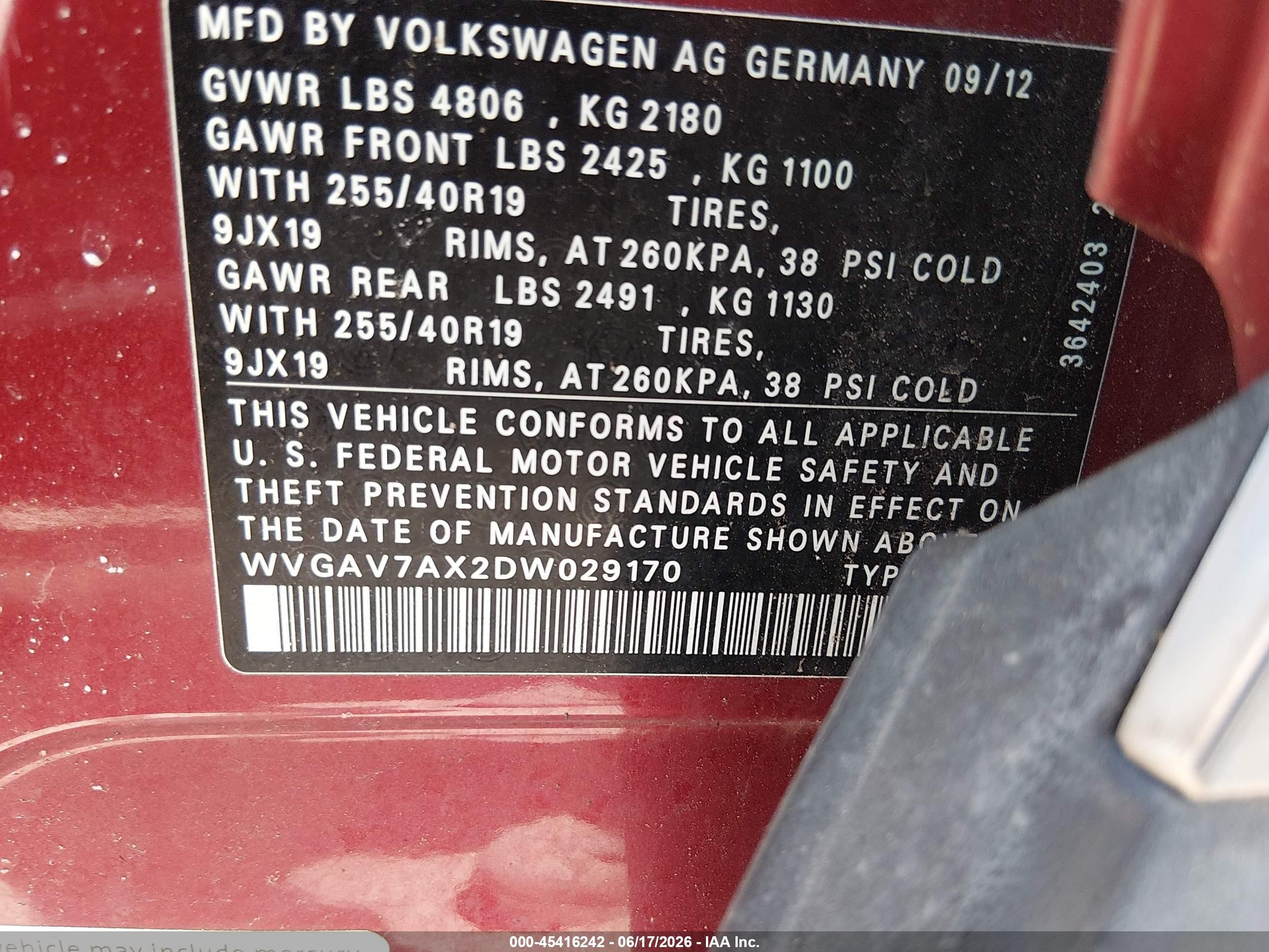 2013 Volkswagen Tiguan Sel Red vin: WVGAV7AX2DW029170