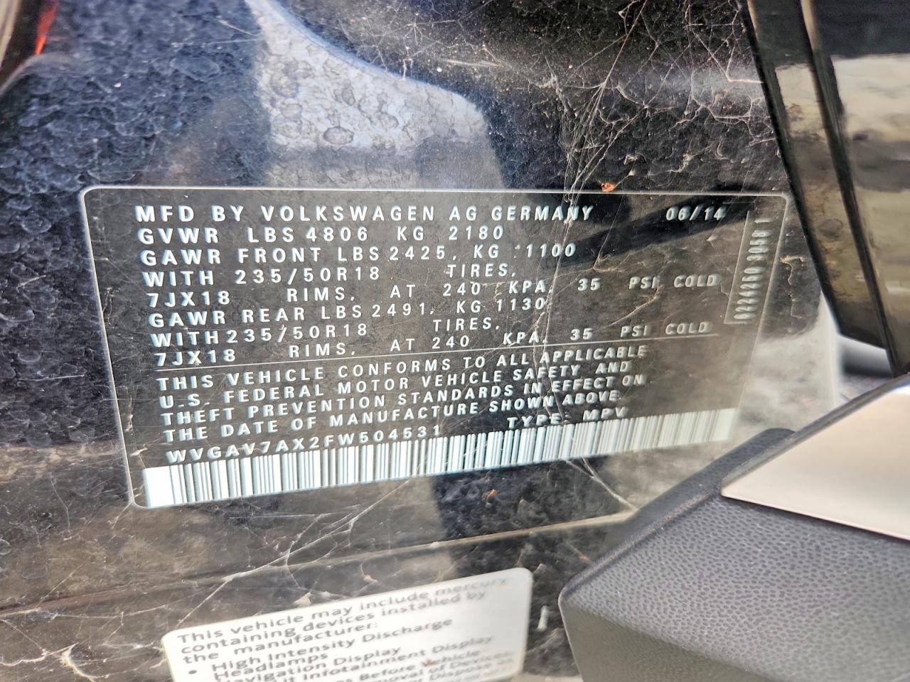 2015 Volkswagen Tiguan S Black vin: WVGAV7AX2FW504531