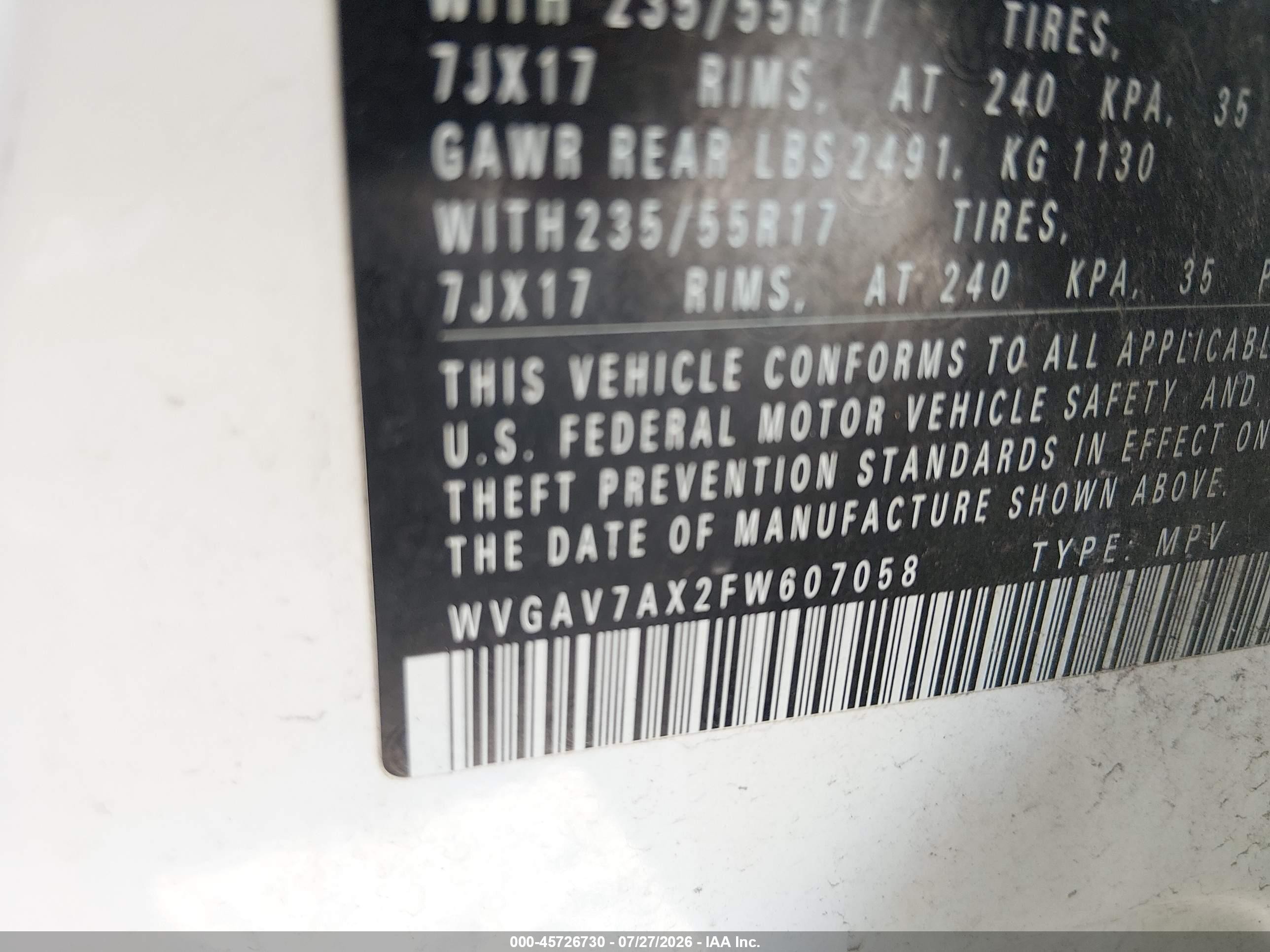 2015 Volkswagen Tiguan Se White vin: WVGAV7AX2FW607058