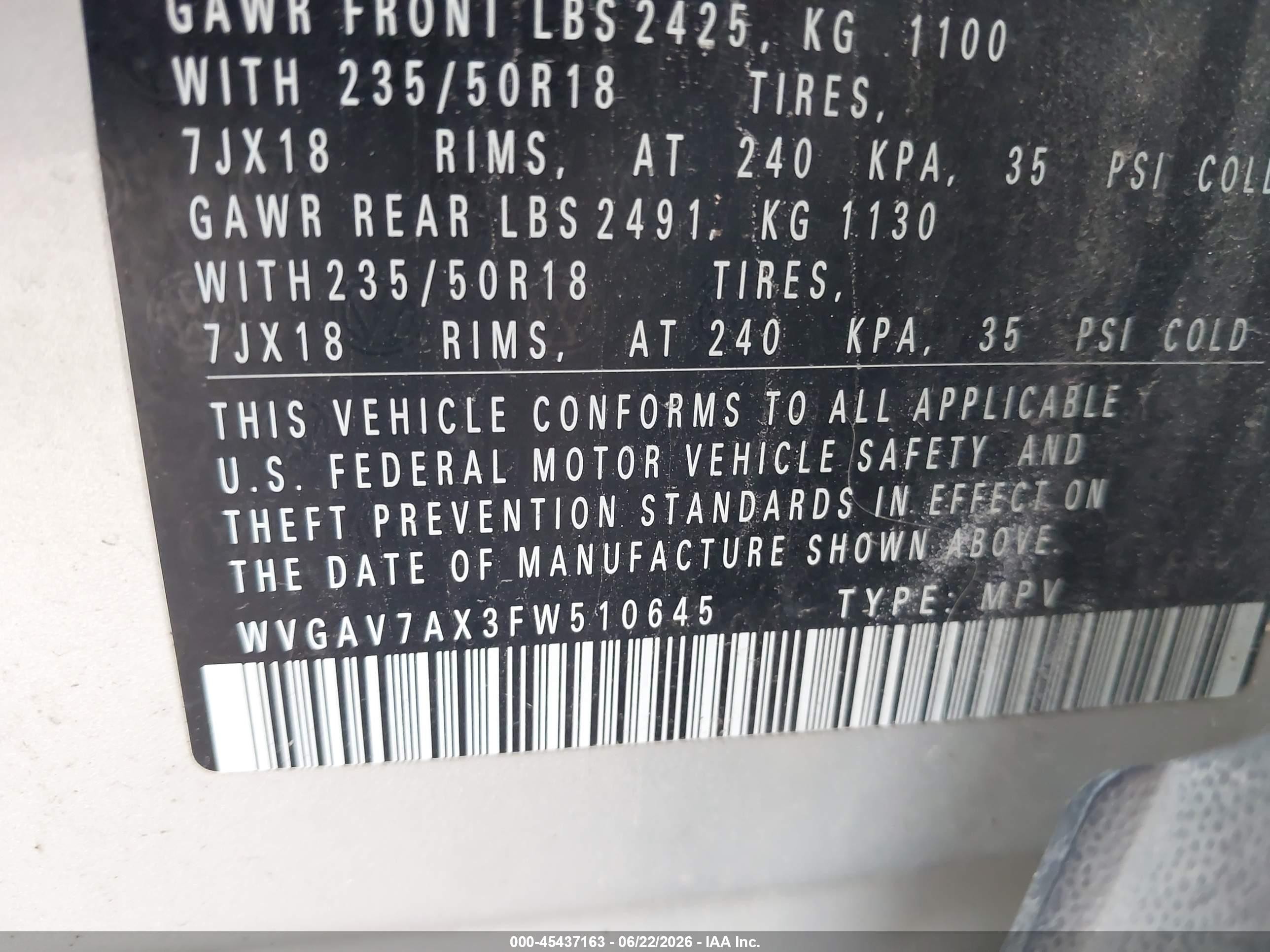 2015 Volkswagen Tiguan Se Champagne vin: WVGAV7AX3FW510645