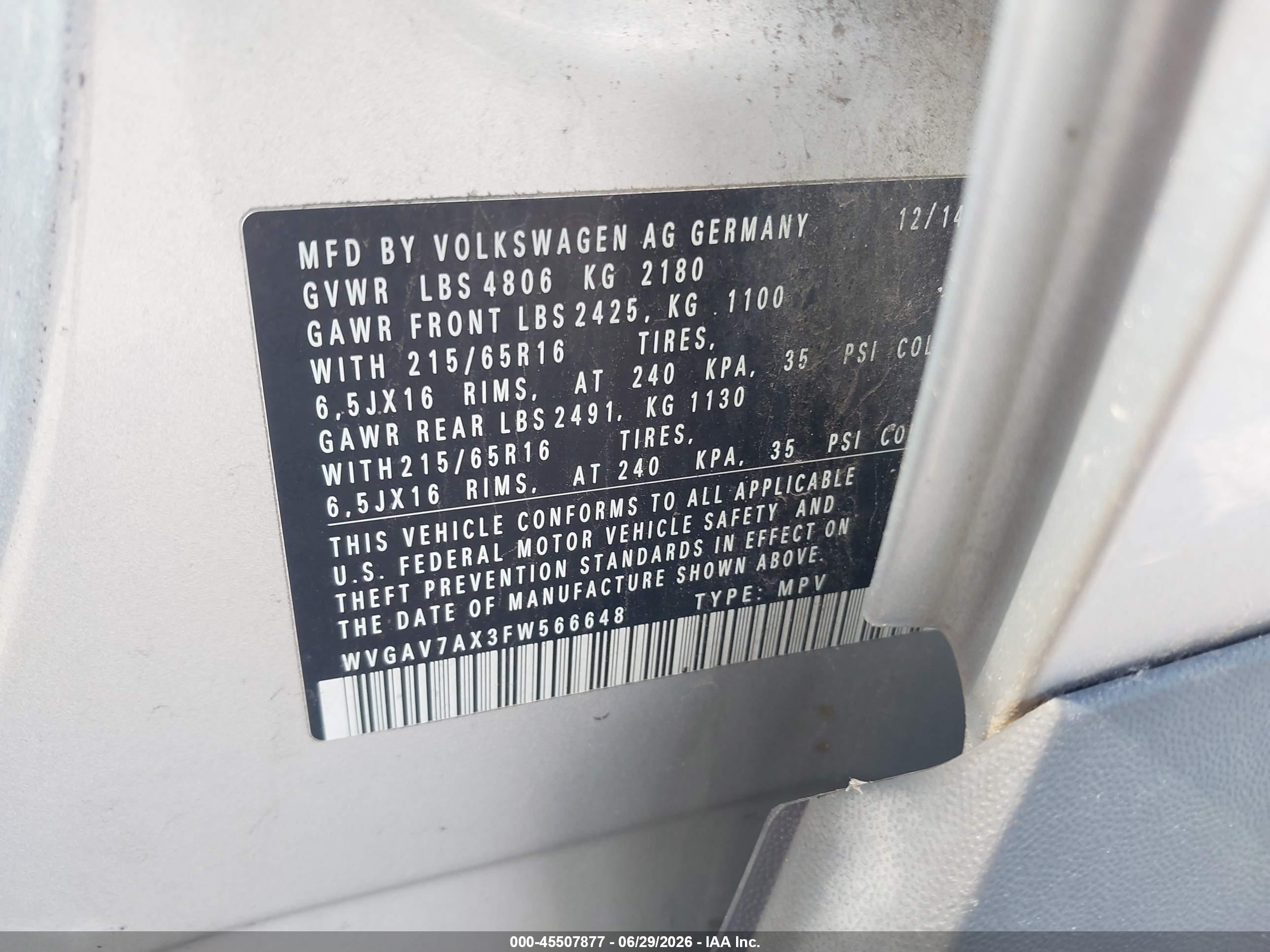 2015 Volkswagen Tiguan S Silver vin: WVGAV7AX3FW566648
