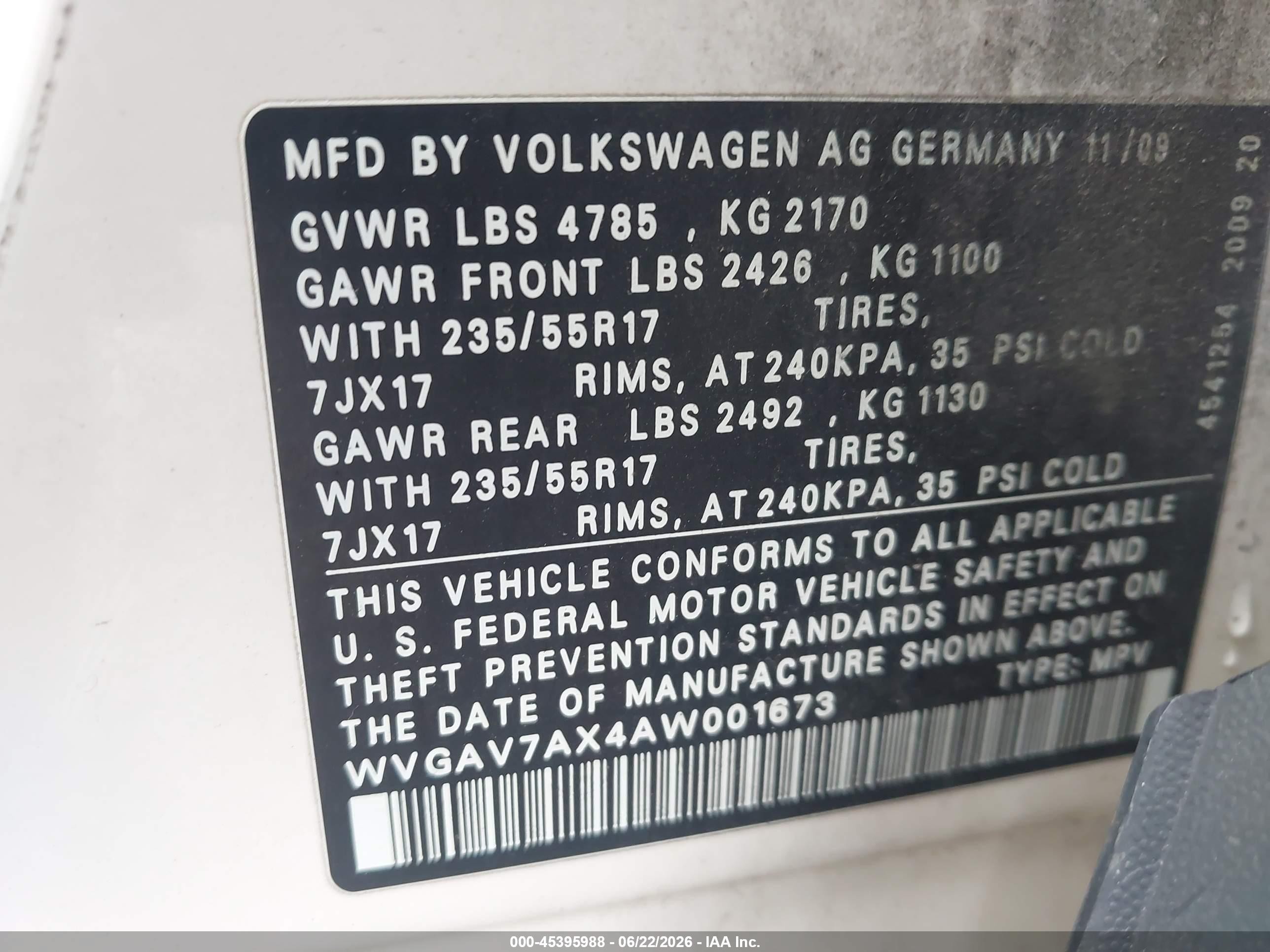 2010 Volkswagen Tiguan Wolfsburg Edition White vin: WVGAV7AX4AW001673