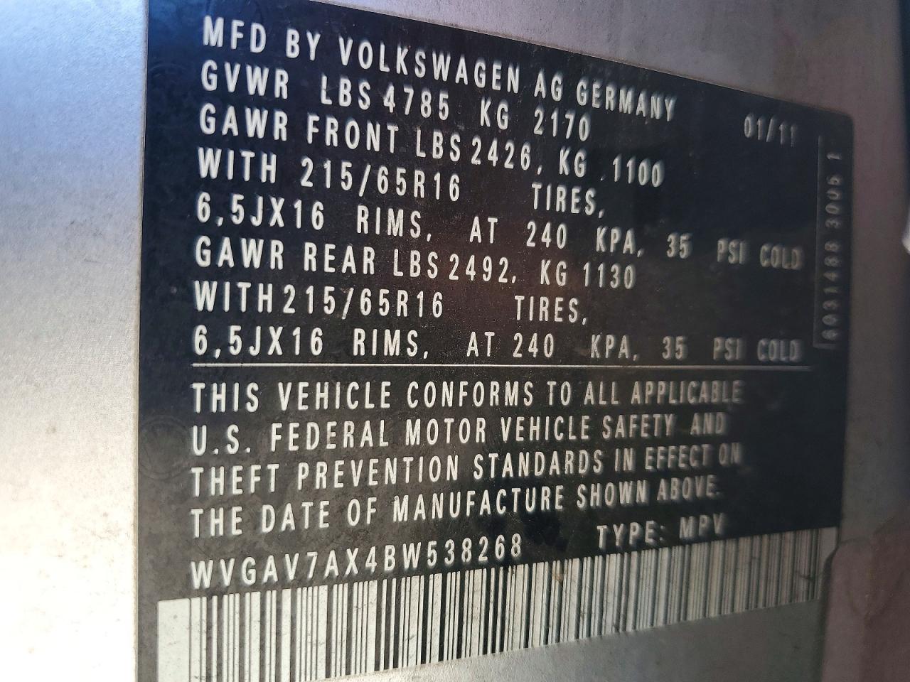 2011 Volkswagen Tiguan S Silver vin: WVGAV7AX4BW538268