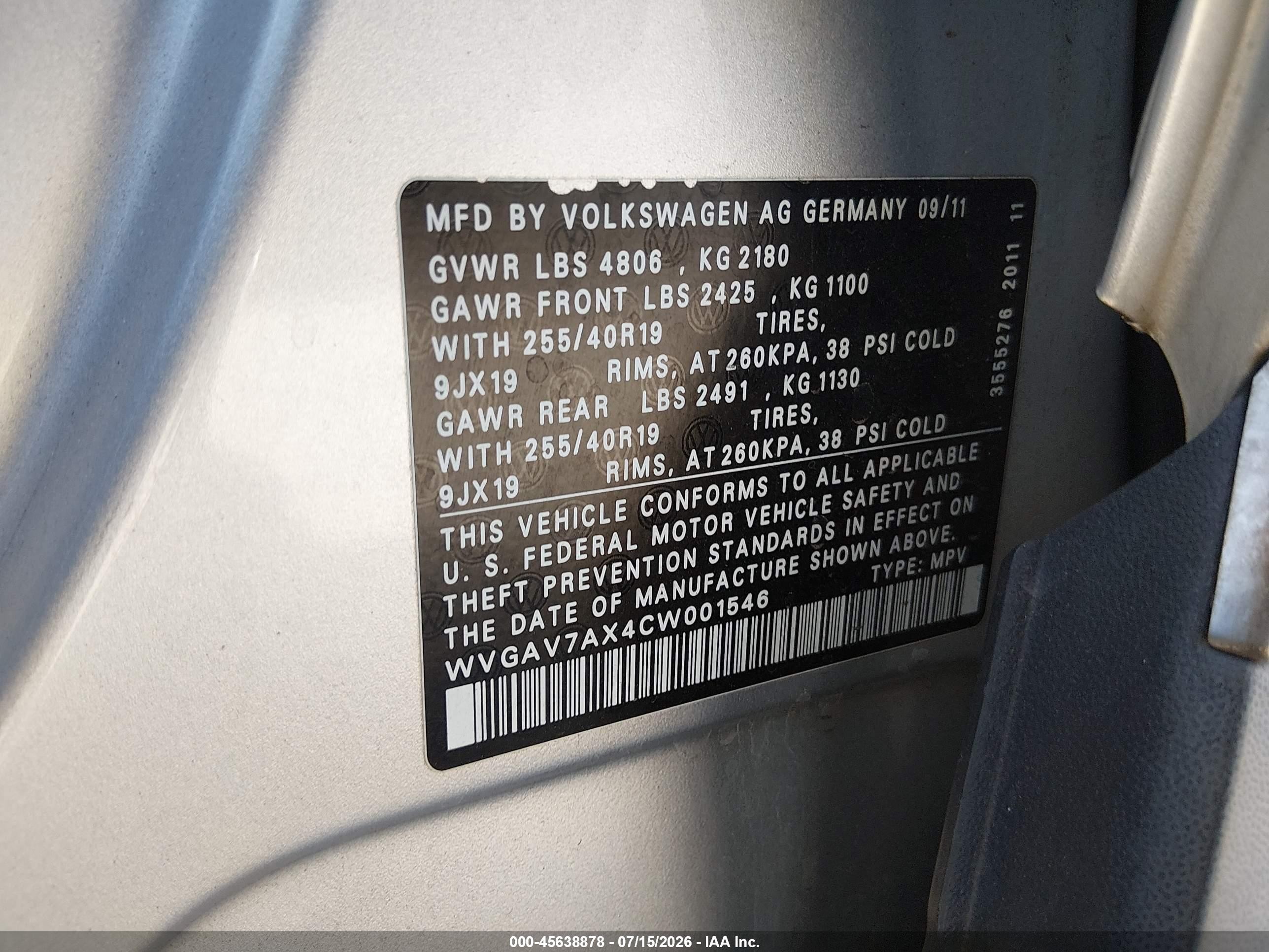 2012 Volkswagen Tiguan Sel Silver vin: WVGAV7AX4CW001546