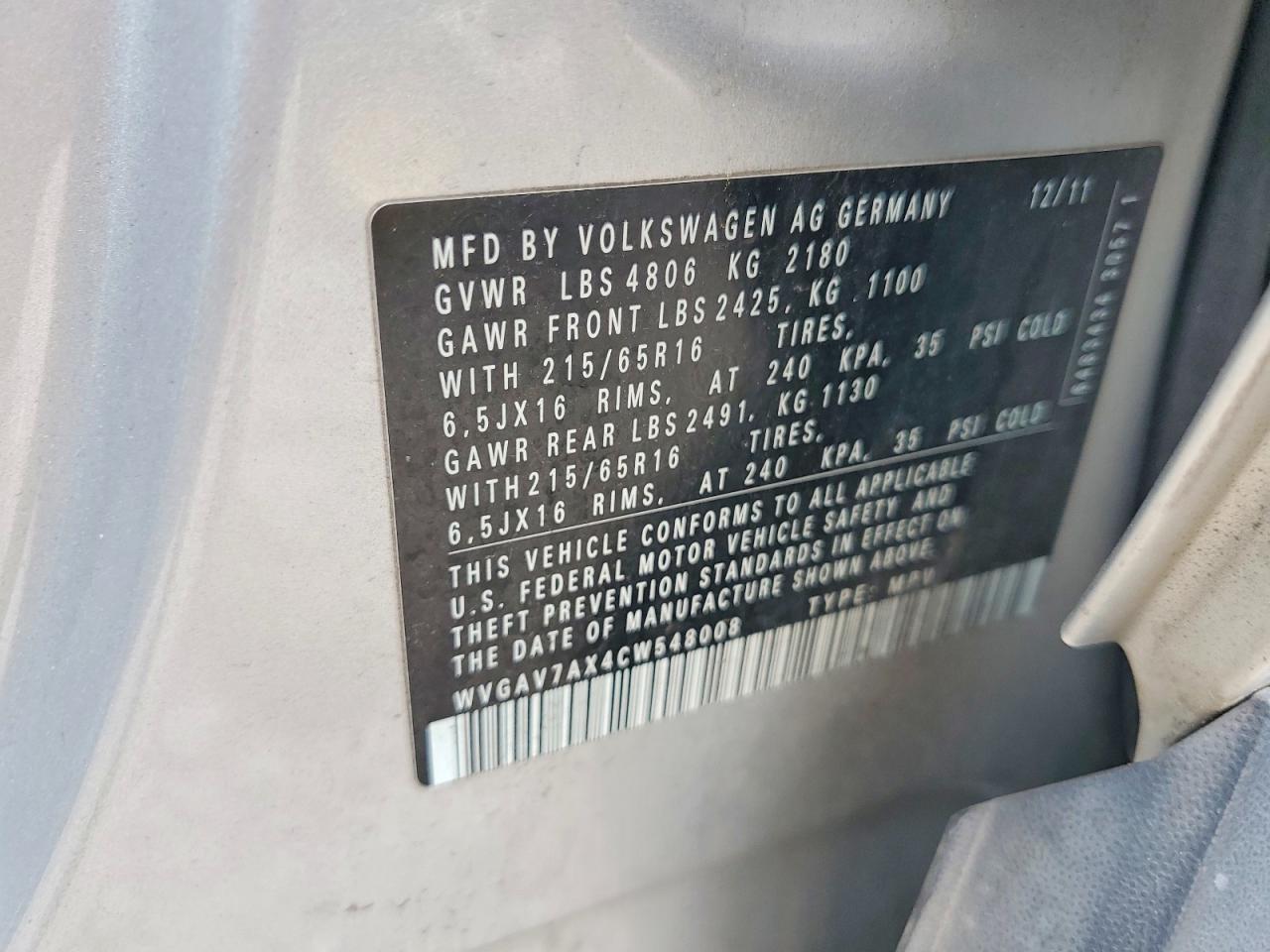 2012 Volkswagen Tiguan S Silver vin: WVGAV7AX4CW548008