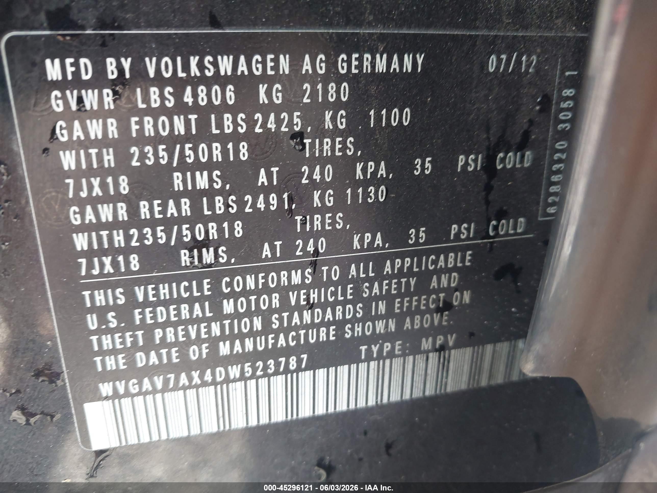 2013 Volkswagen Tiguan Se Black vin: WVGAV7AX4DW523787