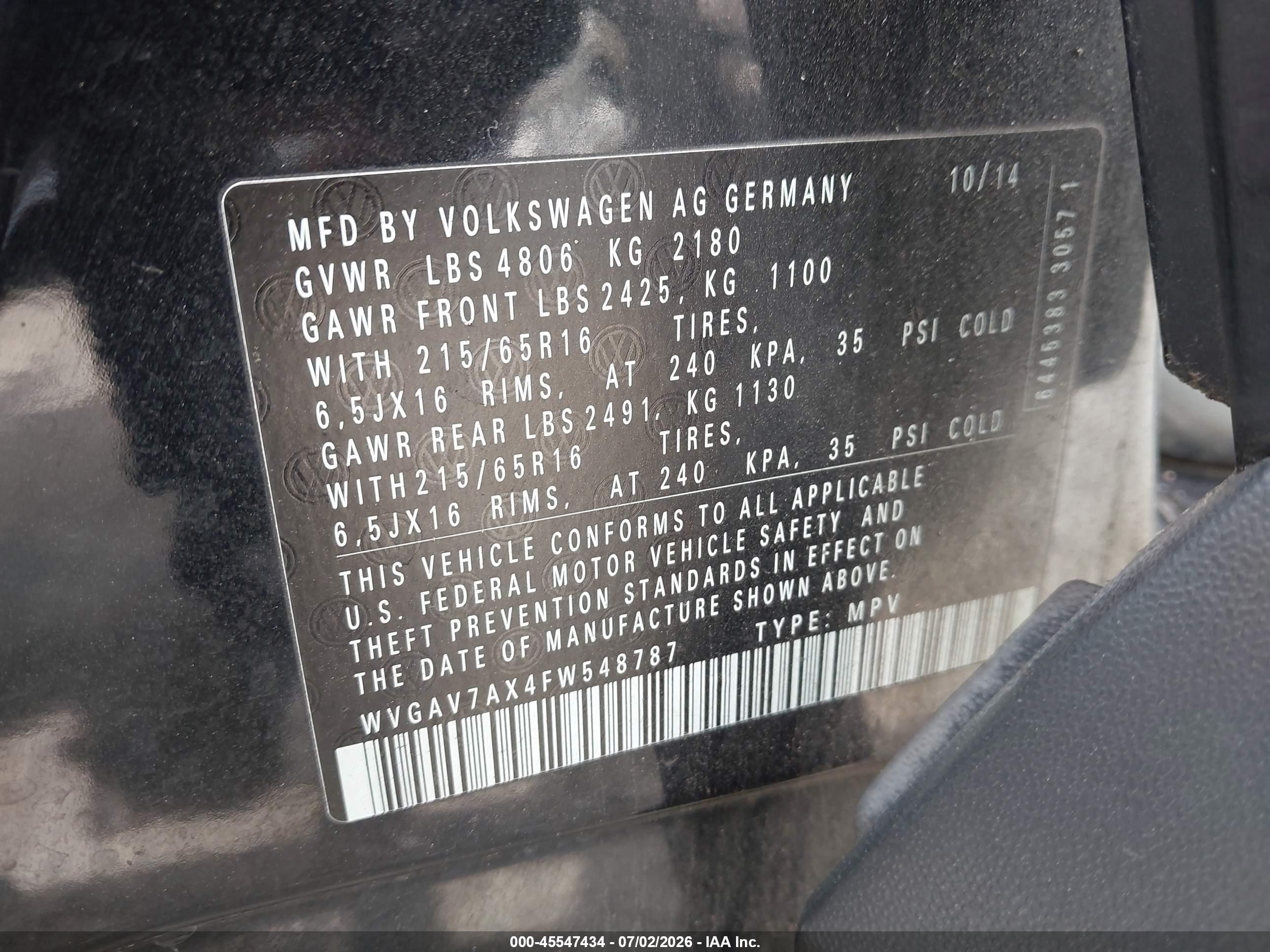 2015 Volkswagen Tiguan S Black vin: WVGAV7AX4FW548787