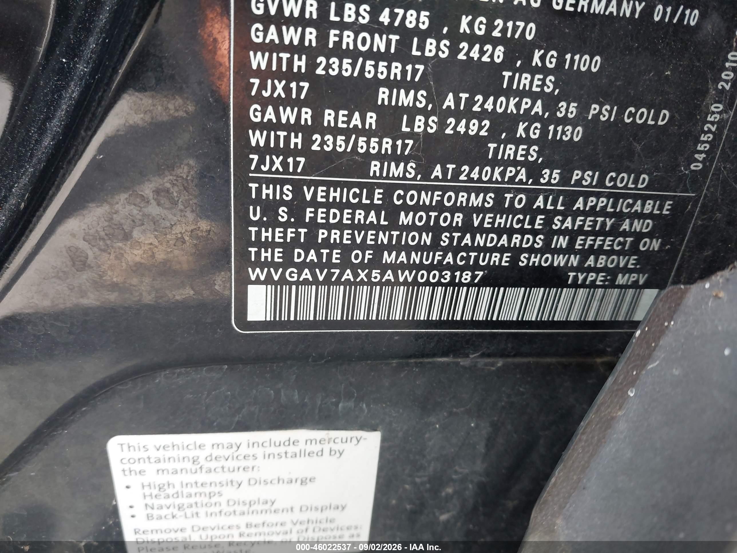 2010 Volkswagen Tiguan Wolfsburg Edition Черный vin: WVGAV7AX5AW003187