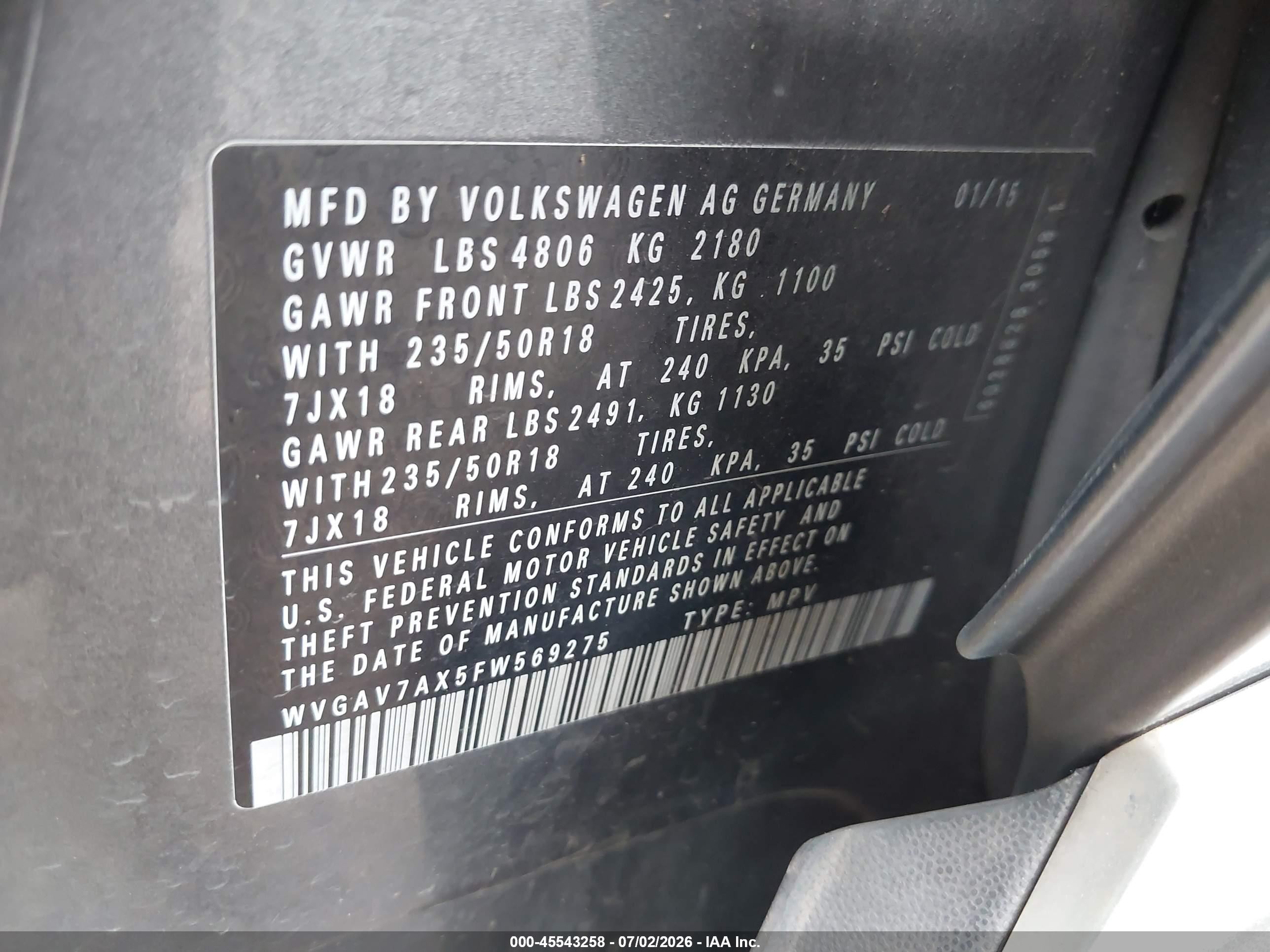 2015 Volkswagen Tiguan Se Gray vin: WVGAV7AX5FW569275