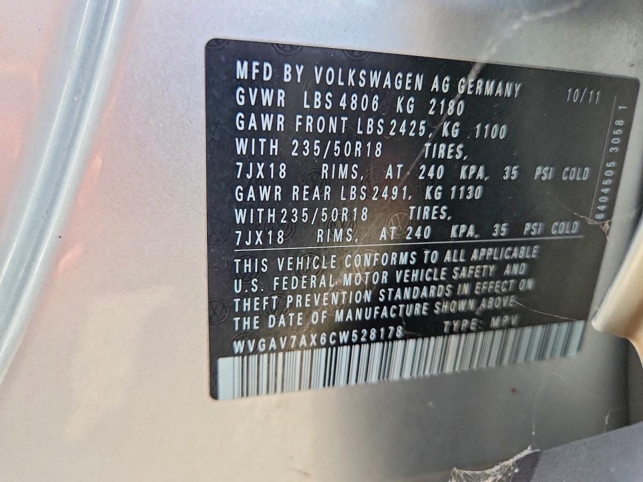 2012 Volkswagen Tiguan S Серебряный vin: WVGAV7AX6CW528178