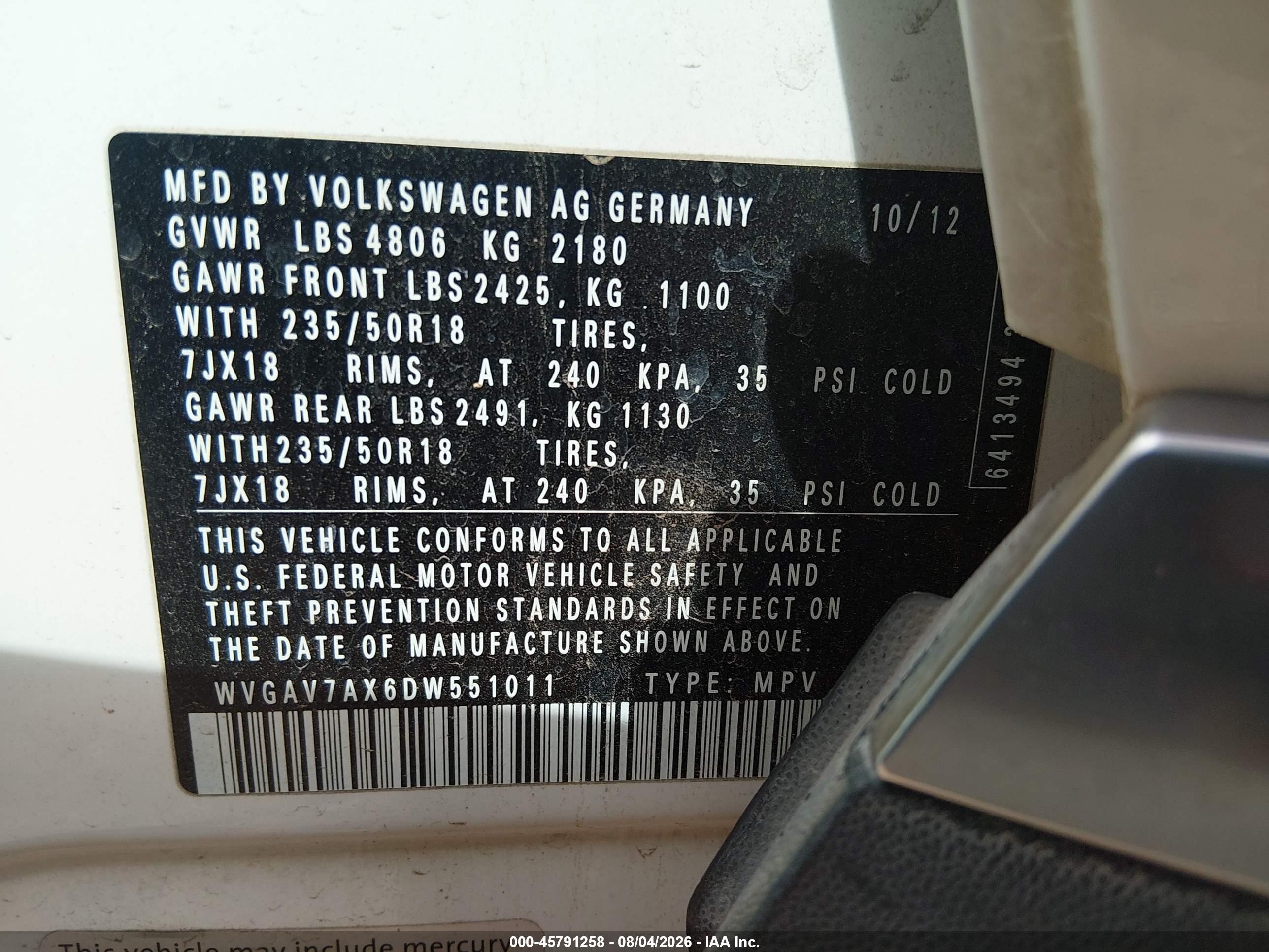 2013 Volkswagen Tiguan Se White vin: WVGAV7AX6DW551011