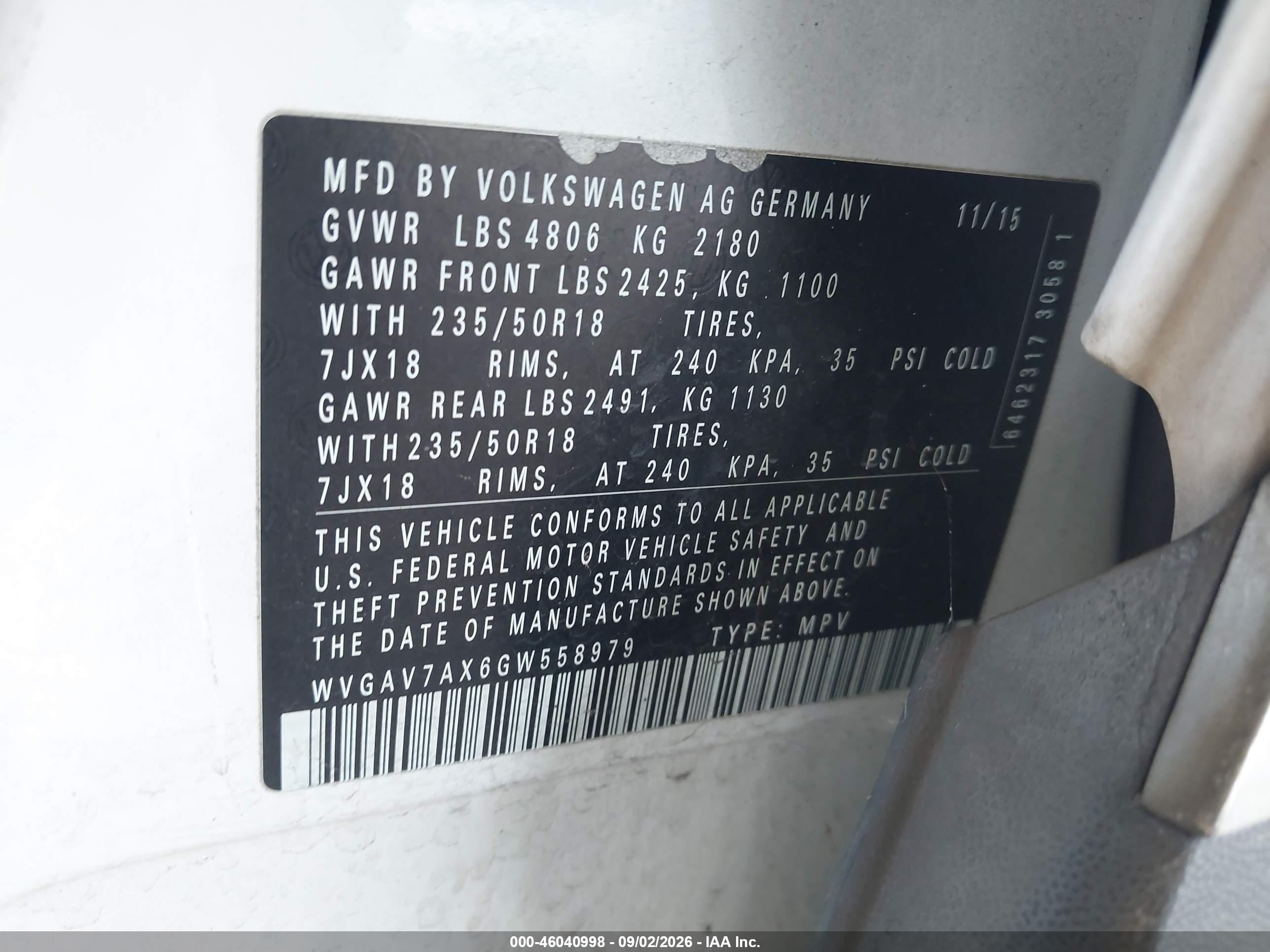2016 Volkswagen Tiguan Se White vin: WVGAV7AX6GW558979