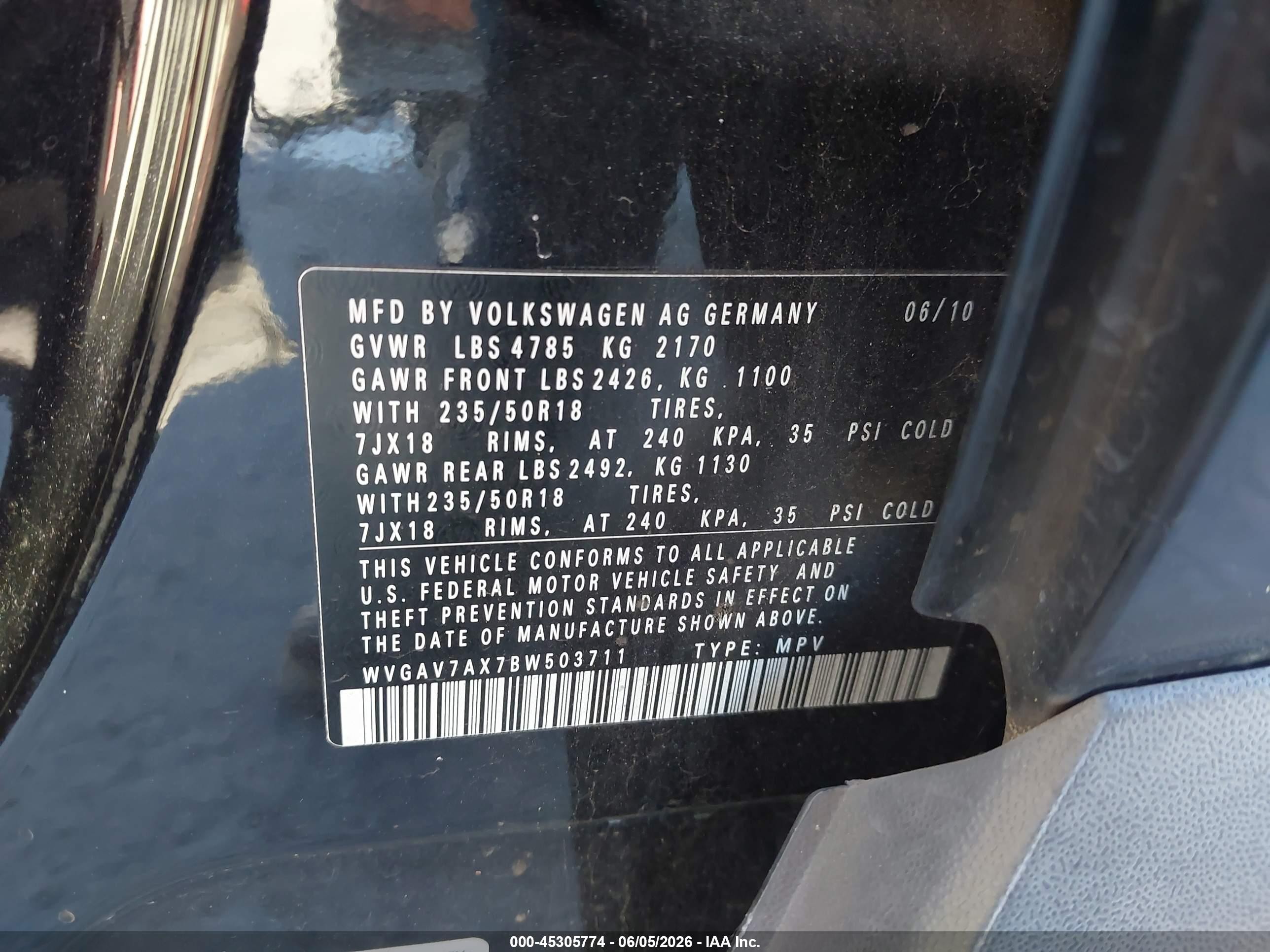 2011 Volkswagen Tiguan Se Black vin: WVGAV7AX7BW503711