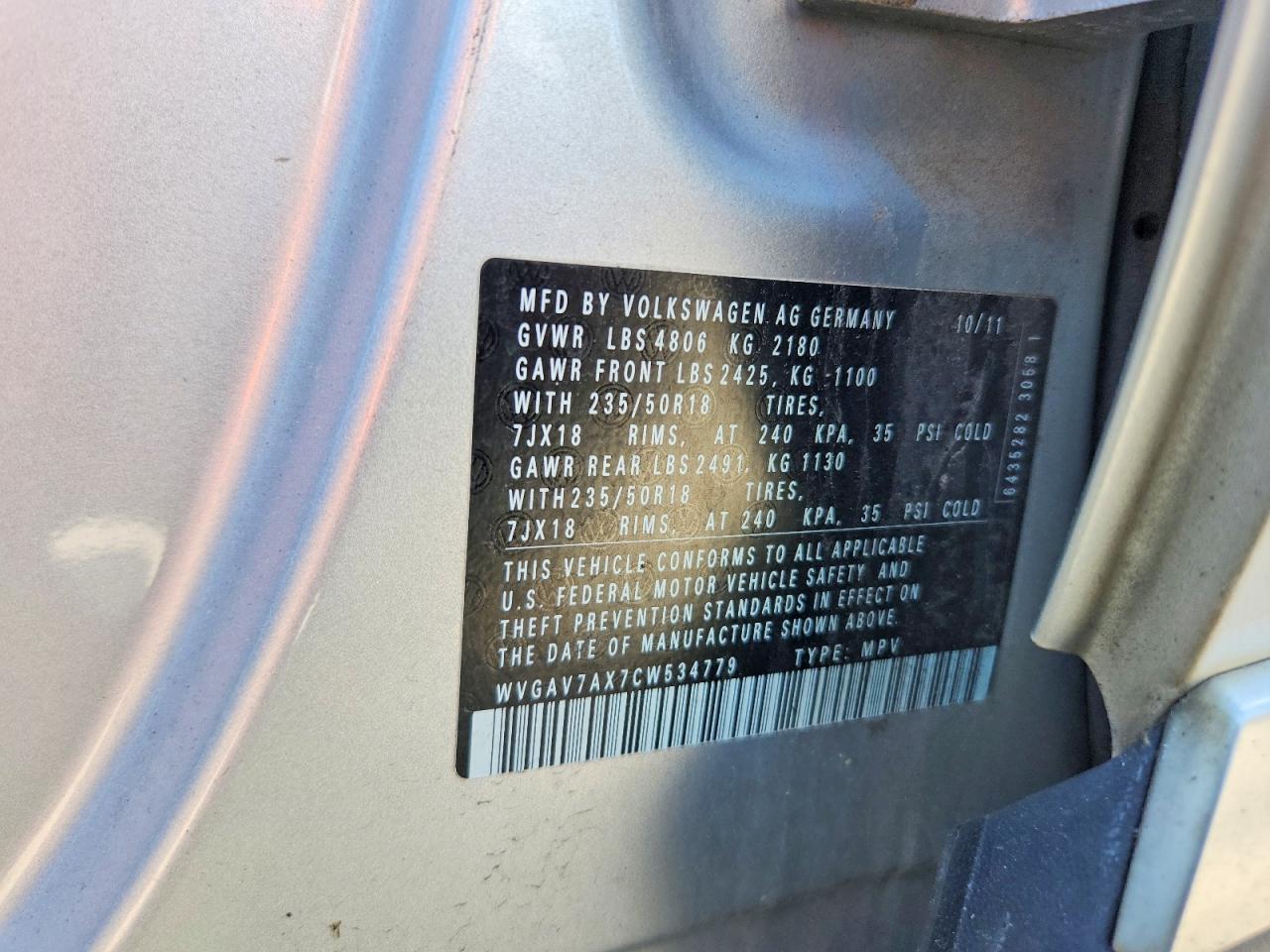 2012 Volkswagen Tiguan Silver vin: WVGAV7AX7CW534779