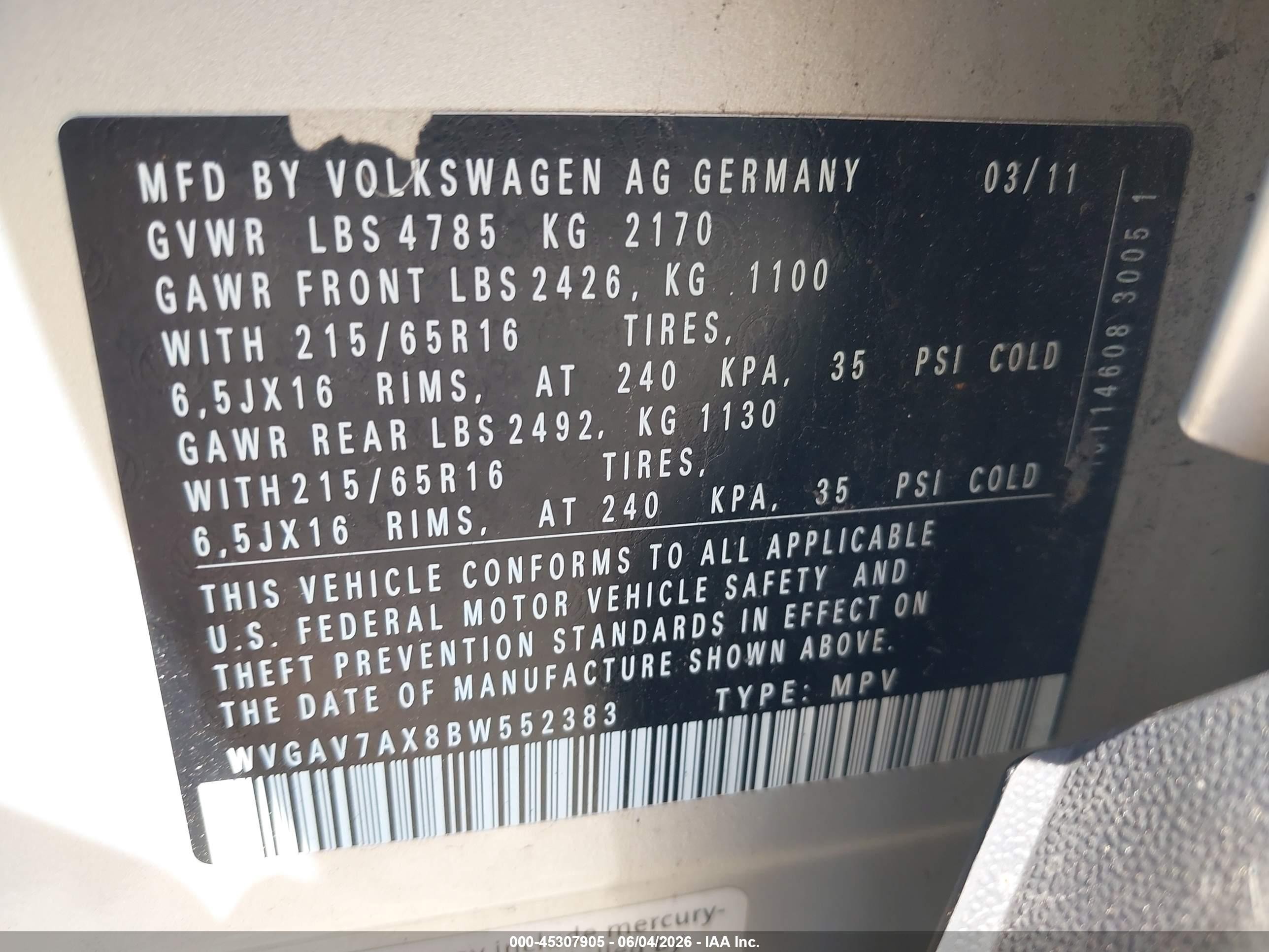 2011 Volkswagen Tiguan S Серый vin: WVGAV7AX8BW552383