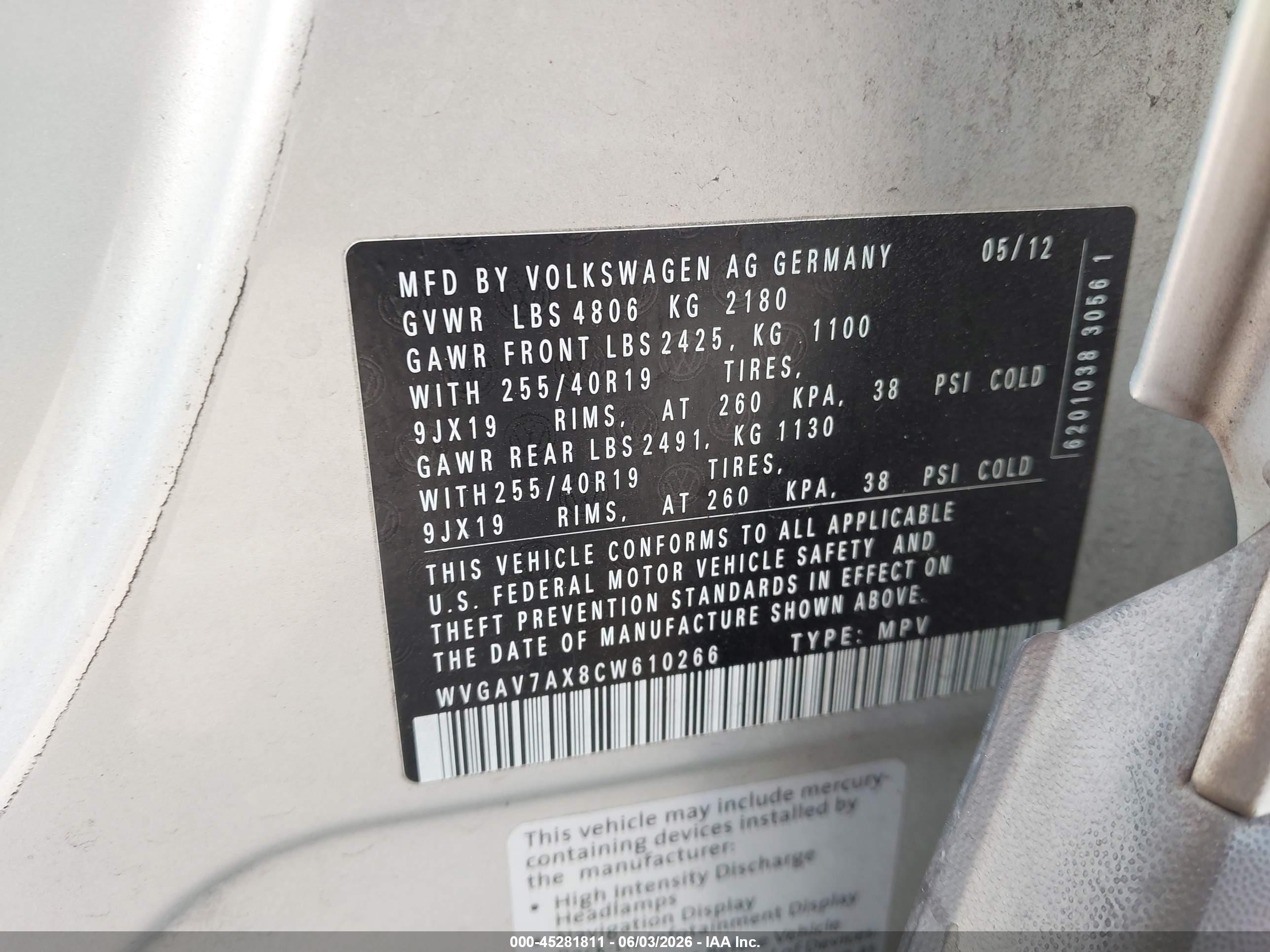 2012 Volkswagen Tiguan Sel Silver vin: WVGAV7AX8CW610266