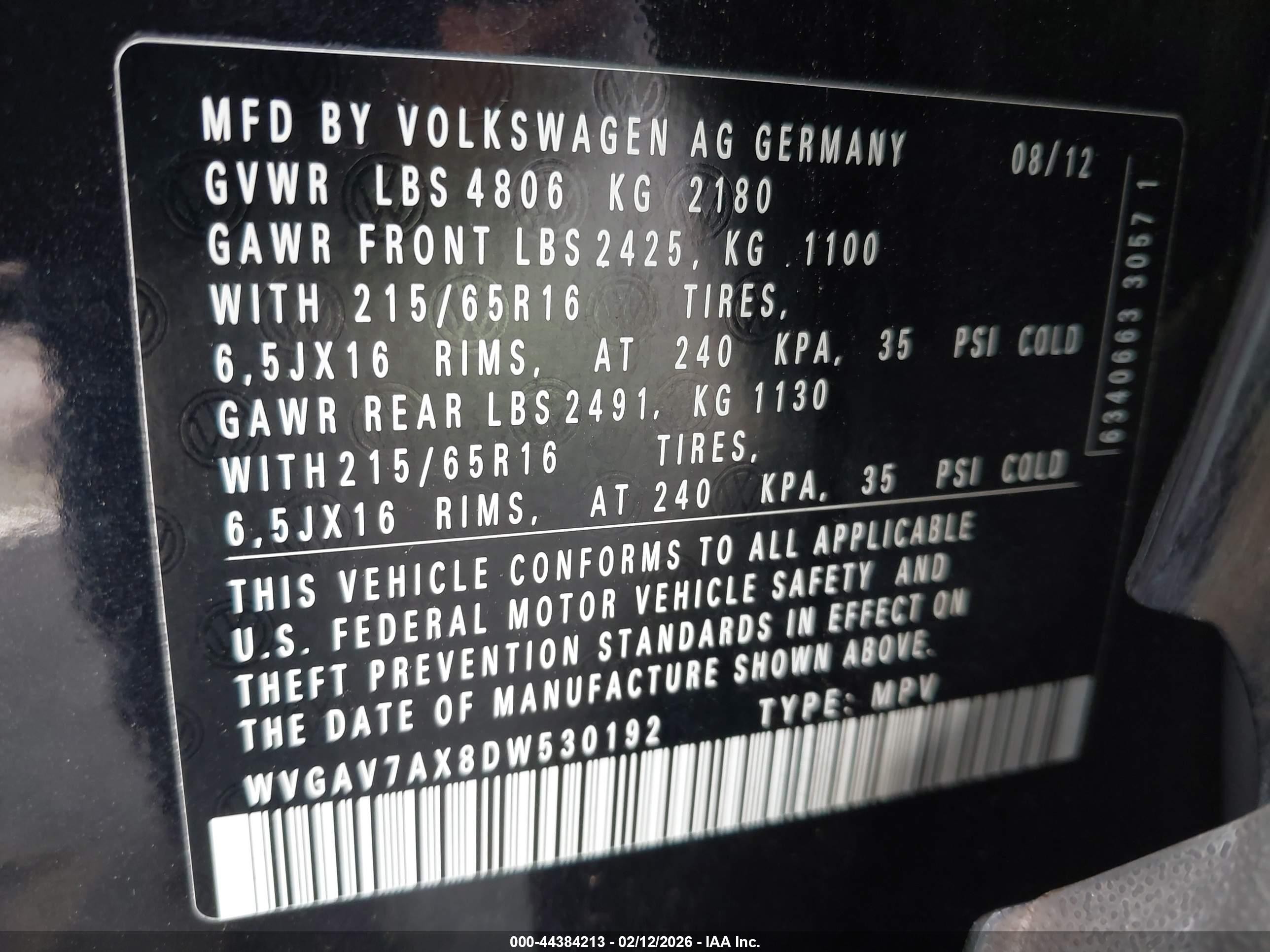 2013 Volkswagen Tiguan S Black vin: WVGAV7AX8DW530192