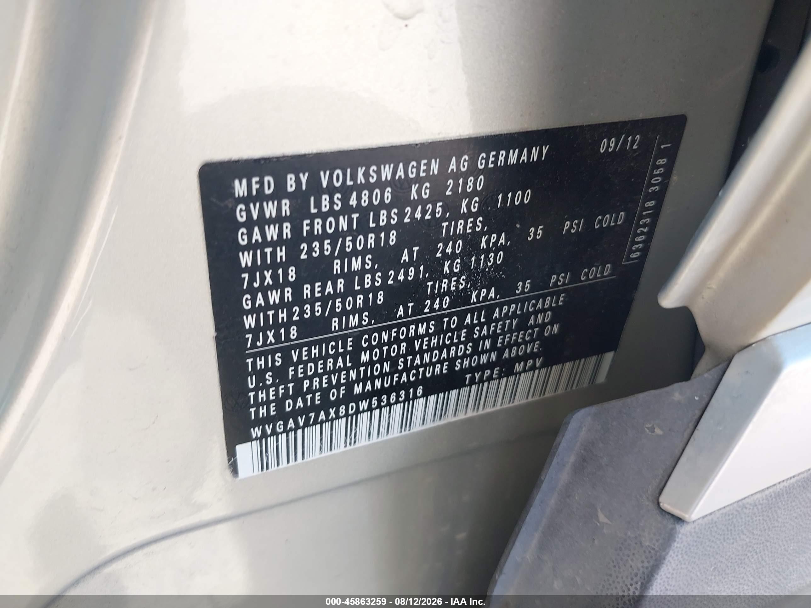 2013 Volkswagen Tiguan Se Silver vin: WVGAV7AX8DW536316