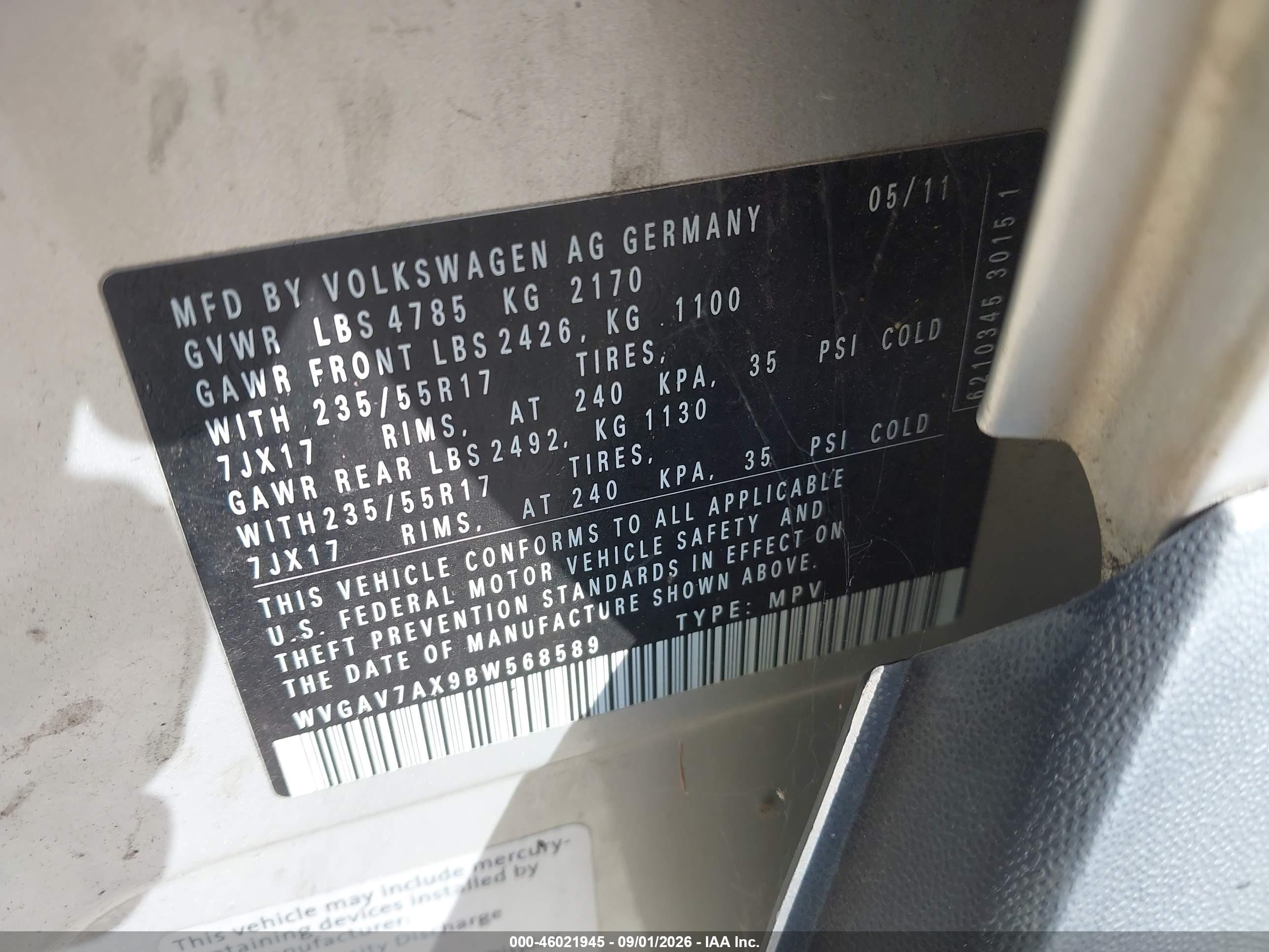 2011 Volkswagen Tiguan Se Silver vin: WVGAV7AX9BW568589