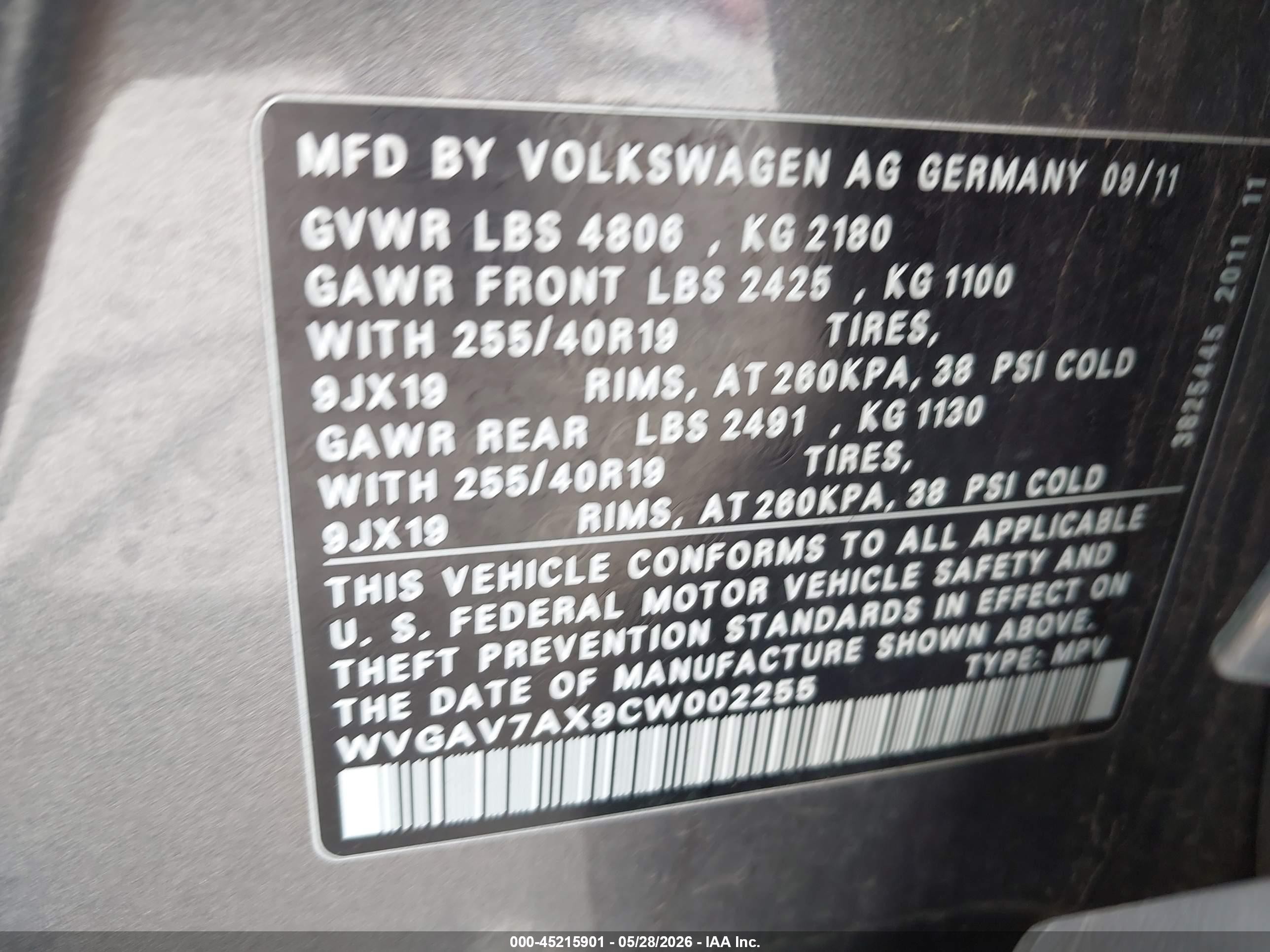 2012 Volkswagen Tiguan Sel Gray vin: WVGAV7AX9CW002255