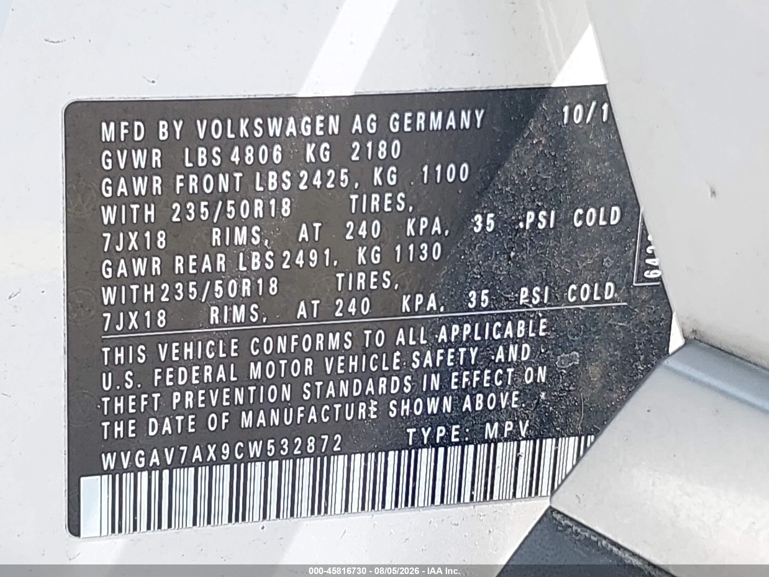 2012 Volkswagen Tiguan Se White vin: WVGAV7AX9CW532872
