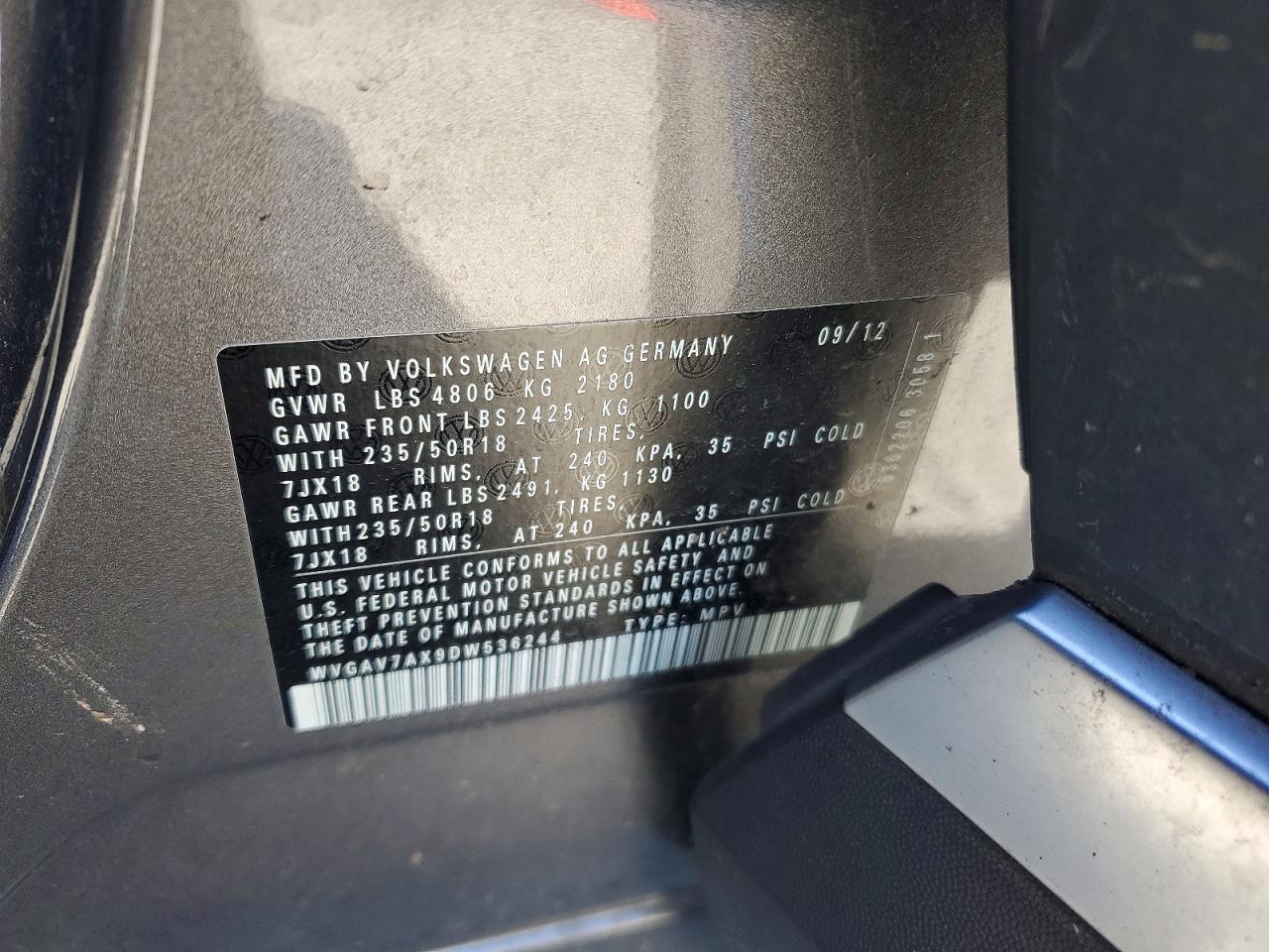2013 Volkswagen Tiguan S Gray vin: WVGAV7AX9DW536244