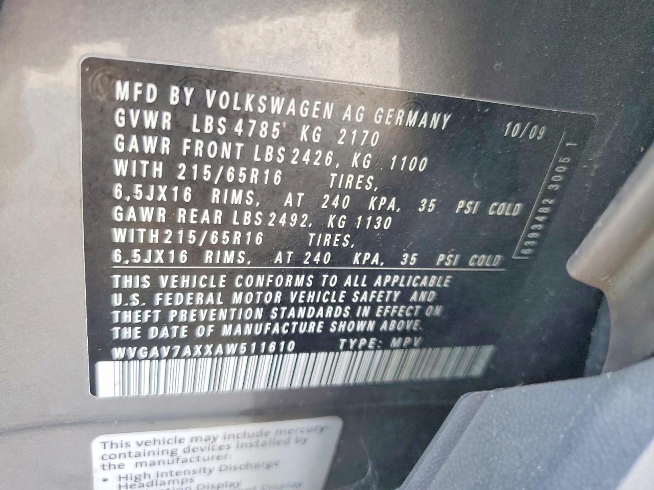 2010 Volkswagen Tiguan S Gray vin: WVGAV7AXXAW511610