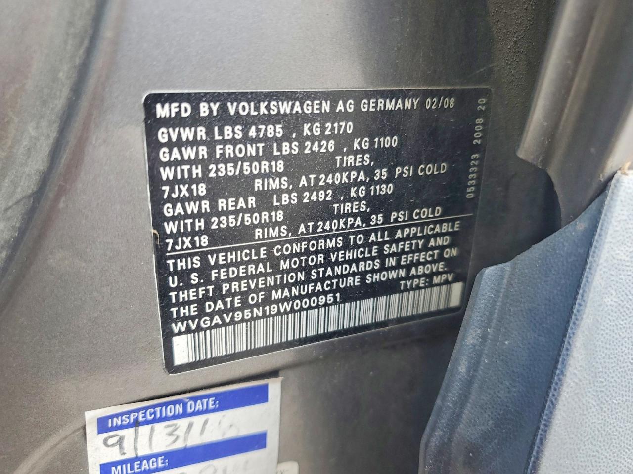 2009 Volkswagen Tiguan S Gray vin: WVGAV95N19W000951