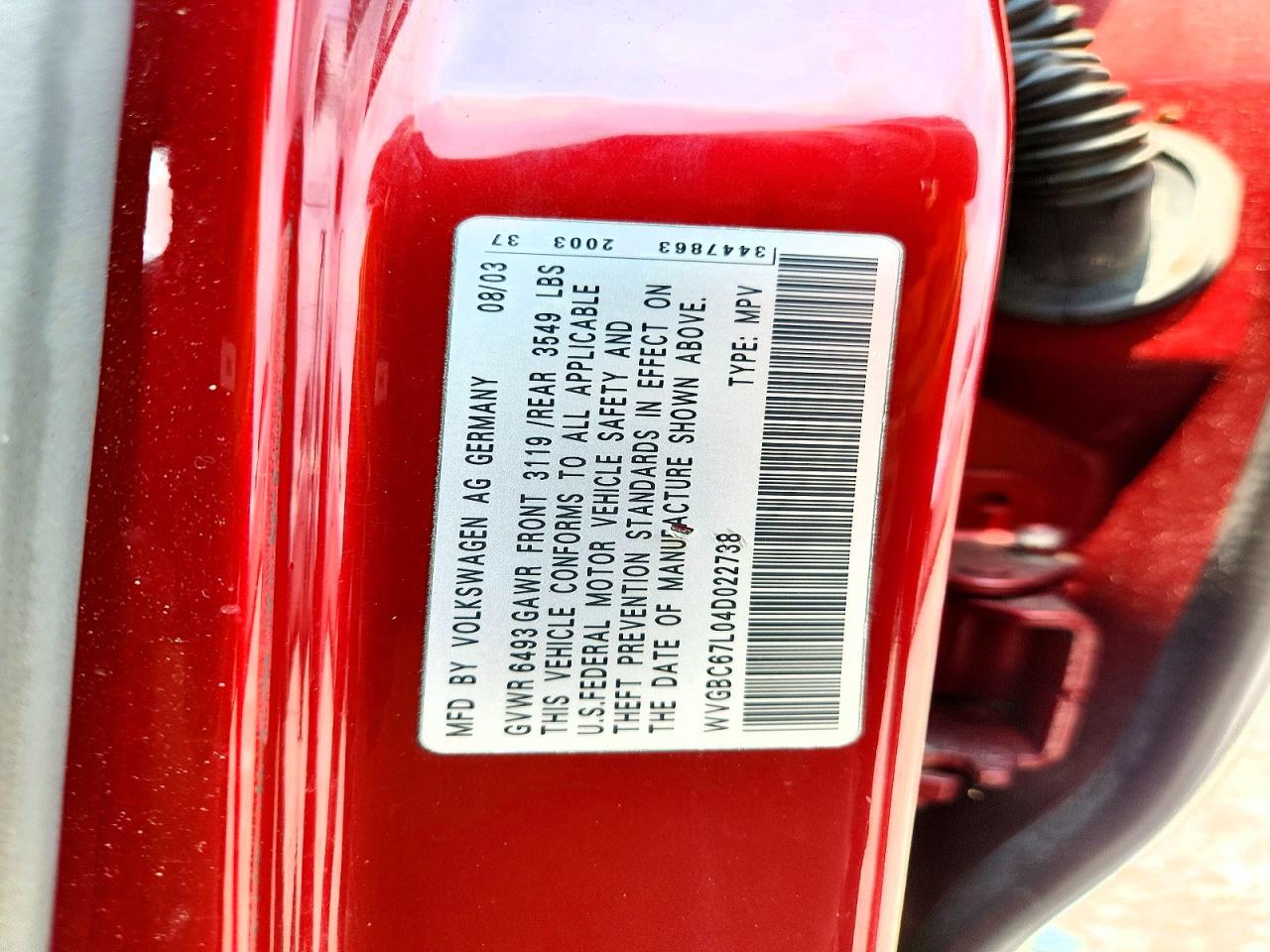 2004 Volkswagen Touareg 3.2 Red vin: WVGBC67L04D022738