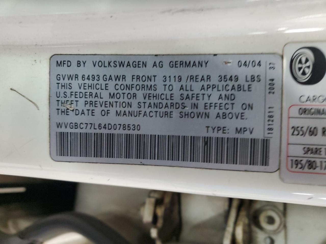 2004 Volkswagen Touareg 3.2 Белый vin: WVGBC77L64D078530